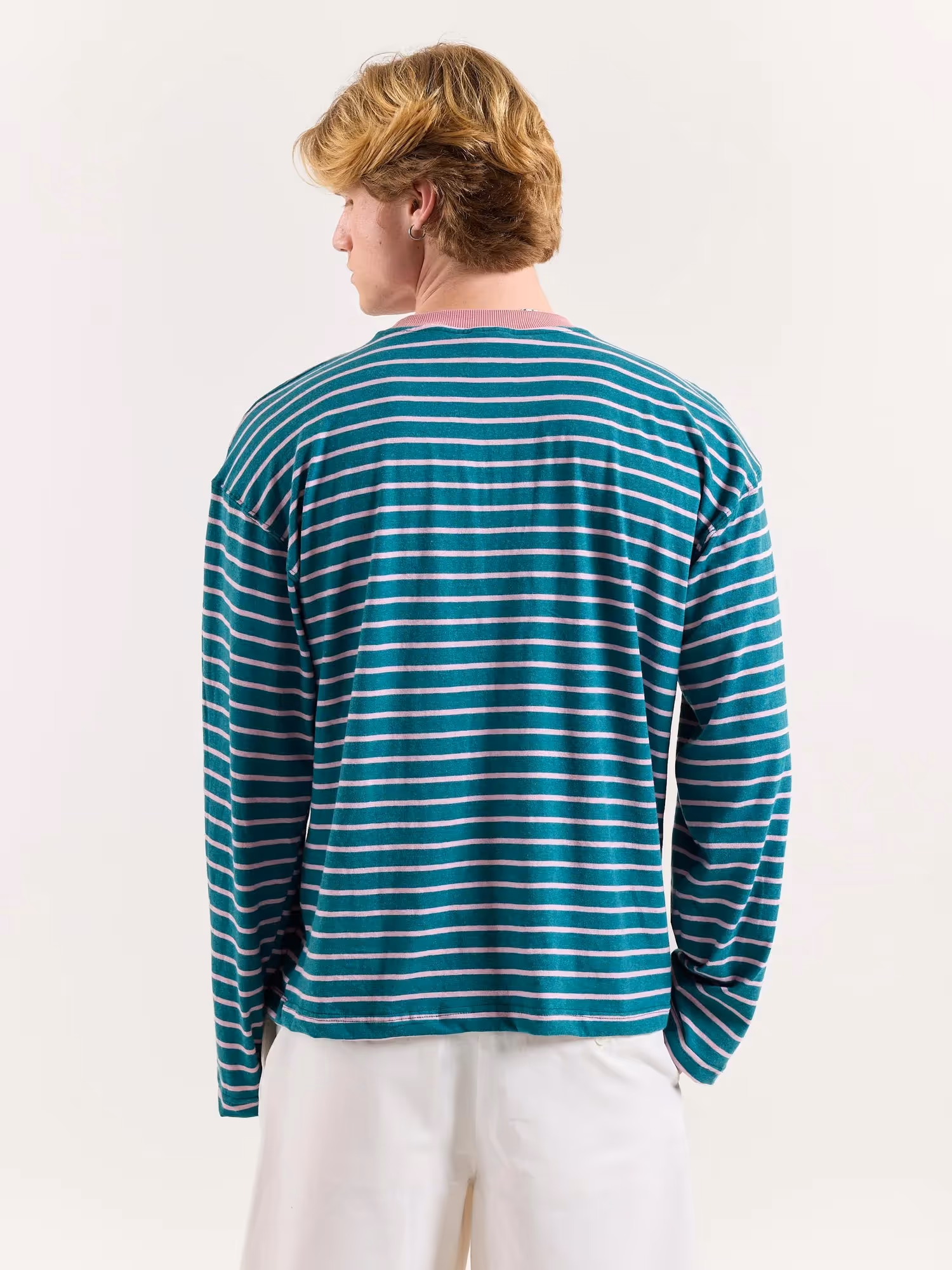 Teal Green and Pink Chambray Striped Cropped T-Shirt image 8
