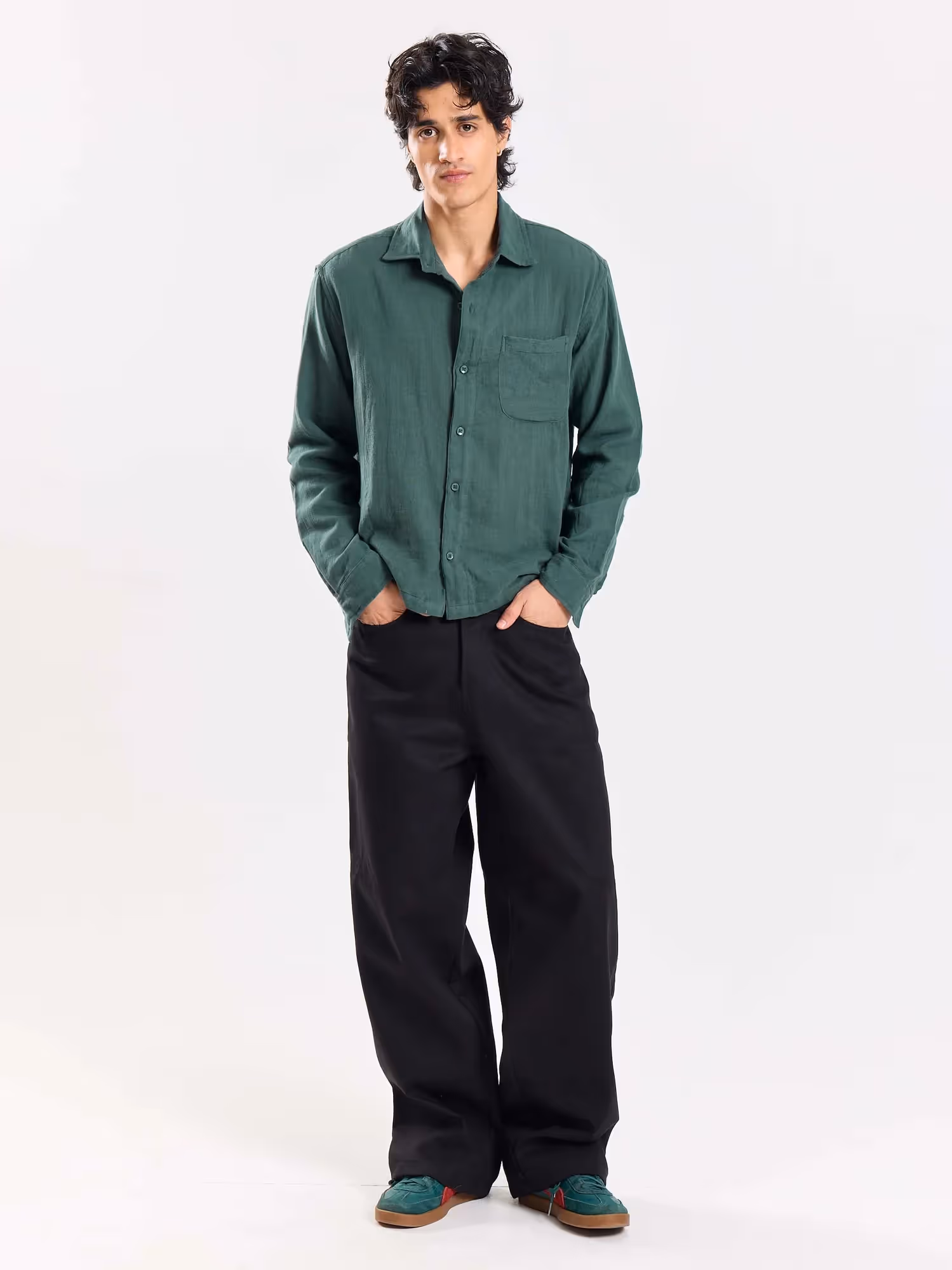 Teal Green Gauze Holiday Shirt image 1