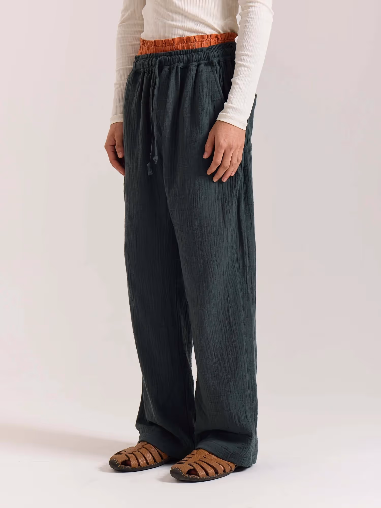 Teal Green Gauze Pull-on Pants image 3