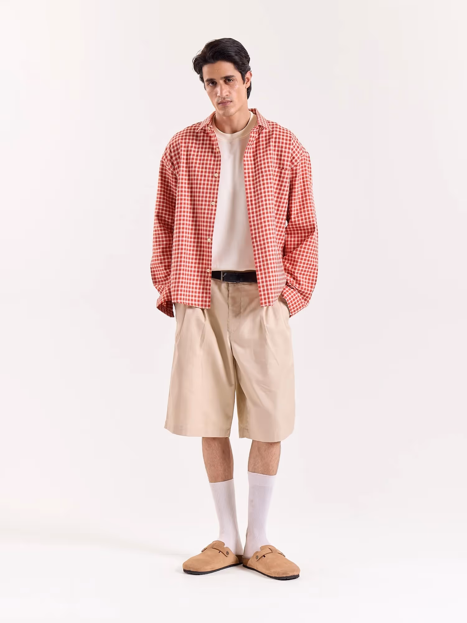 Tomato Red Gingham Checked Cropped Poplin Shirt image 1