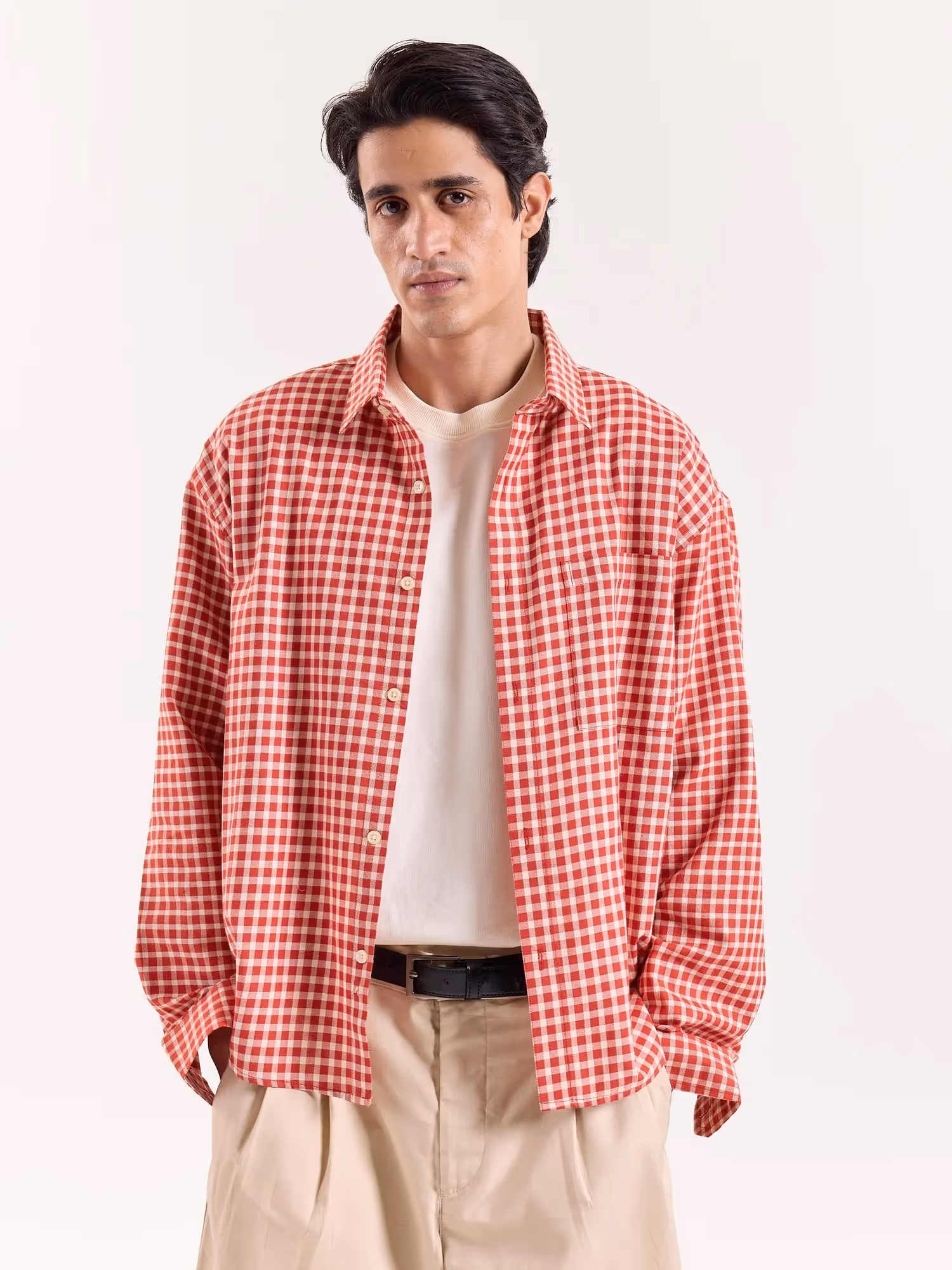 Tomato Red Gingham Checked Cropped Poplin Shirt  image 3