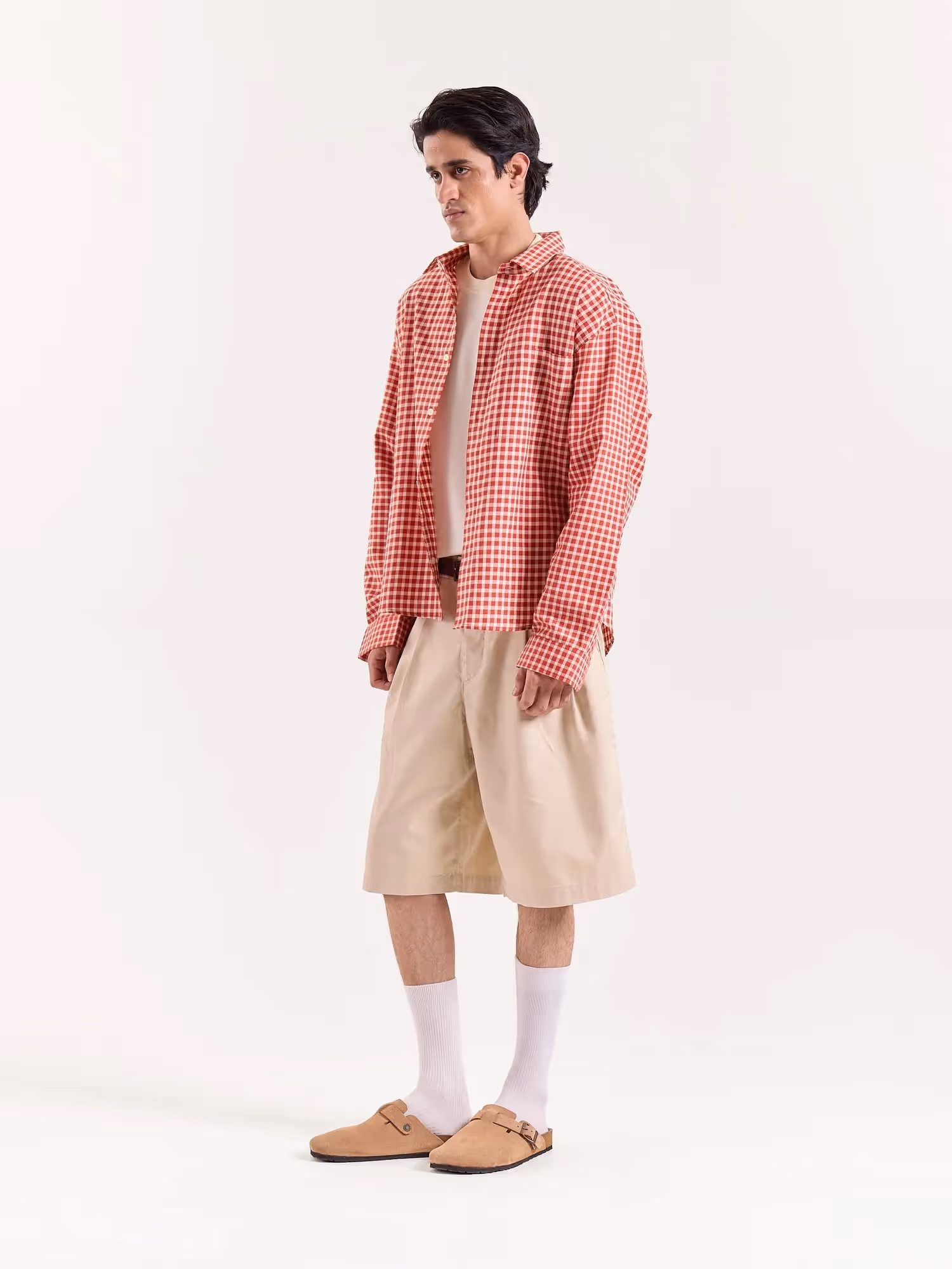 Tomato Red Gingham Checked Cropped Poplin Shirt  image 7