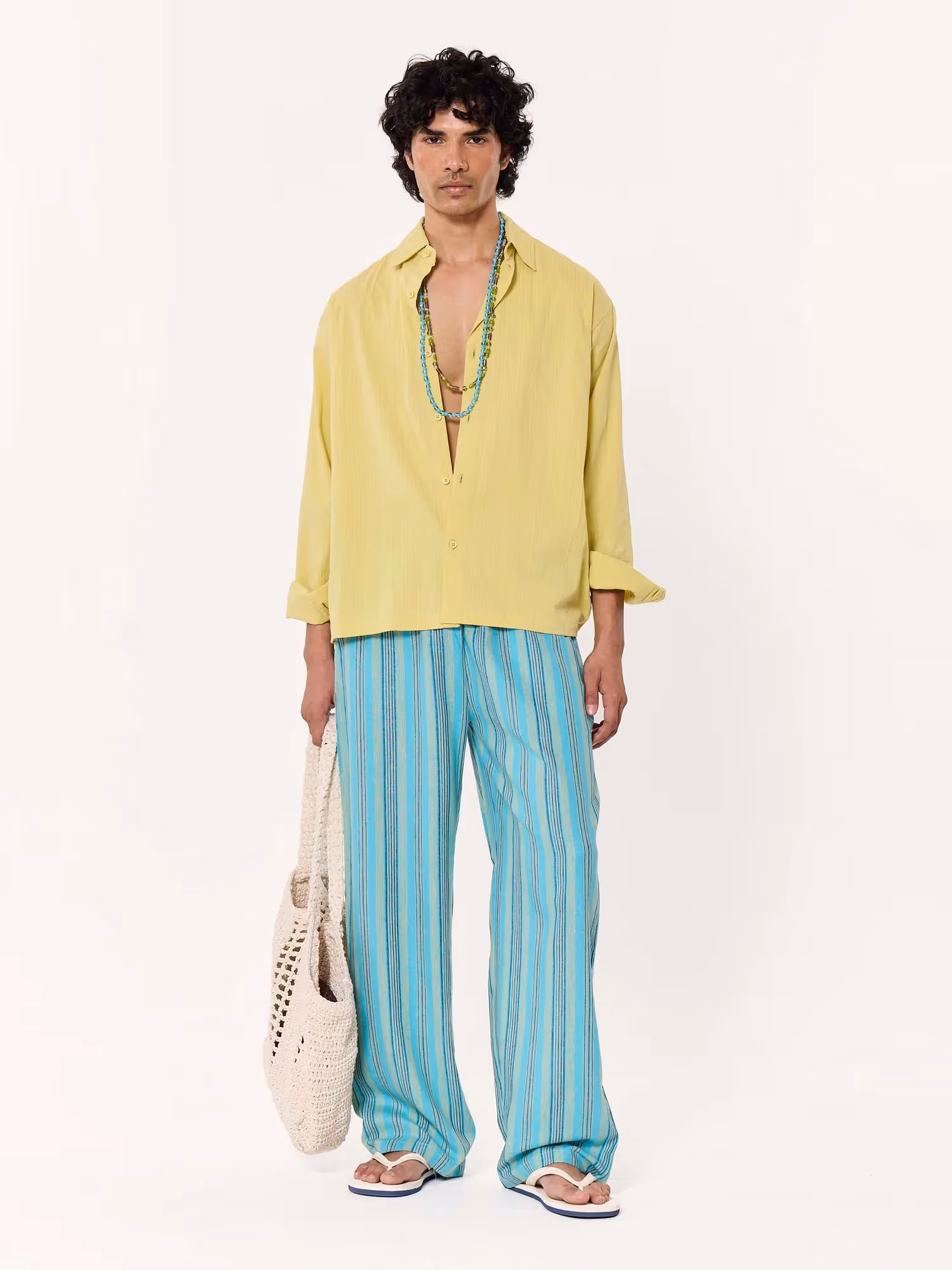 Turquoise Striped Pull-on Pants image 1