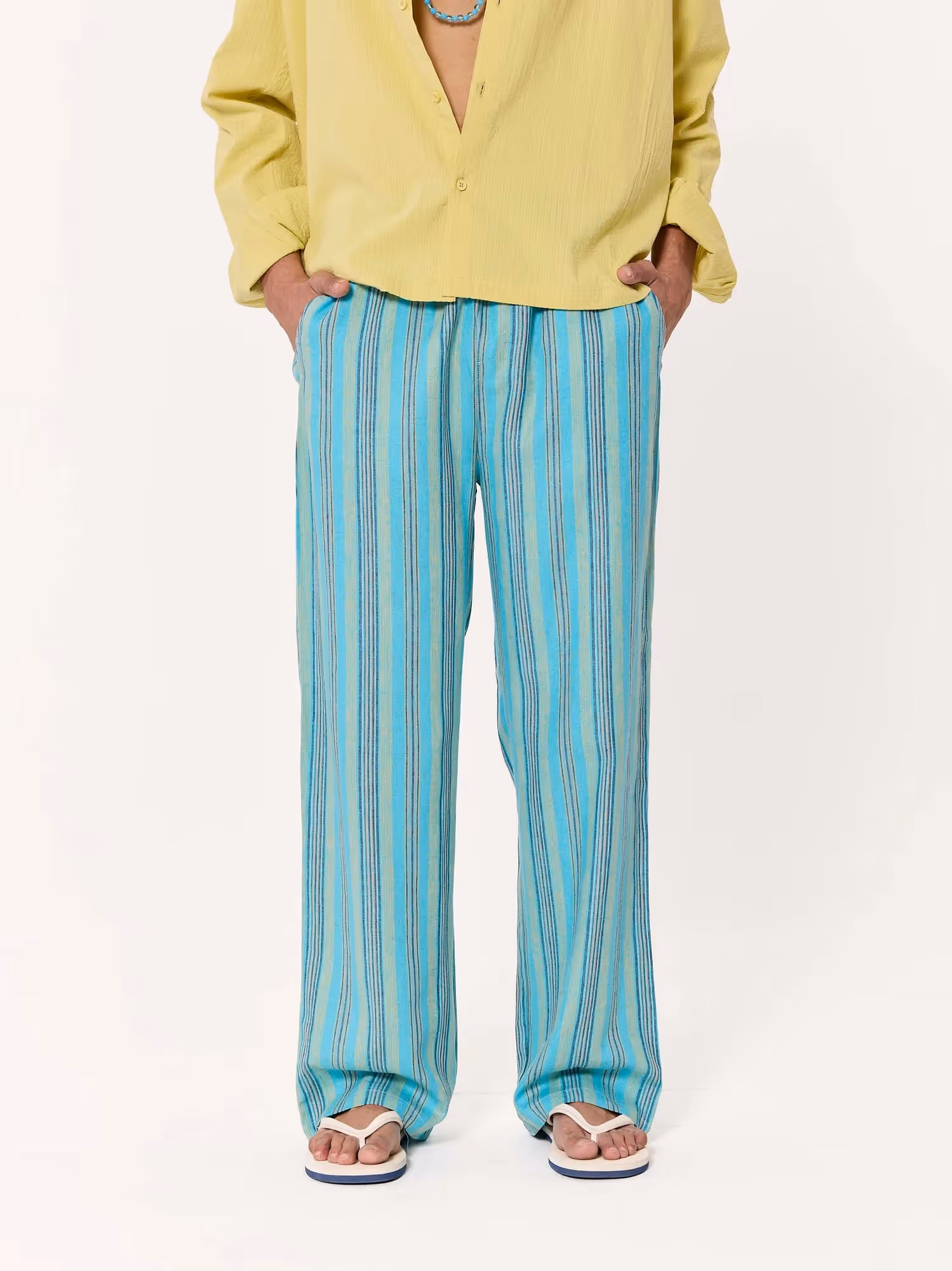 Turquoise Striped Pull-on Pants  image 2