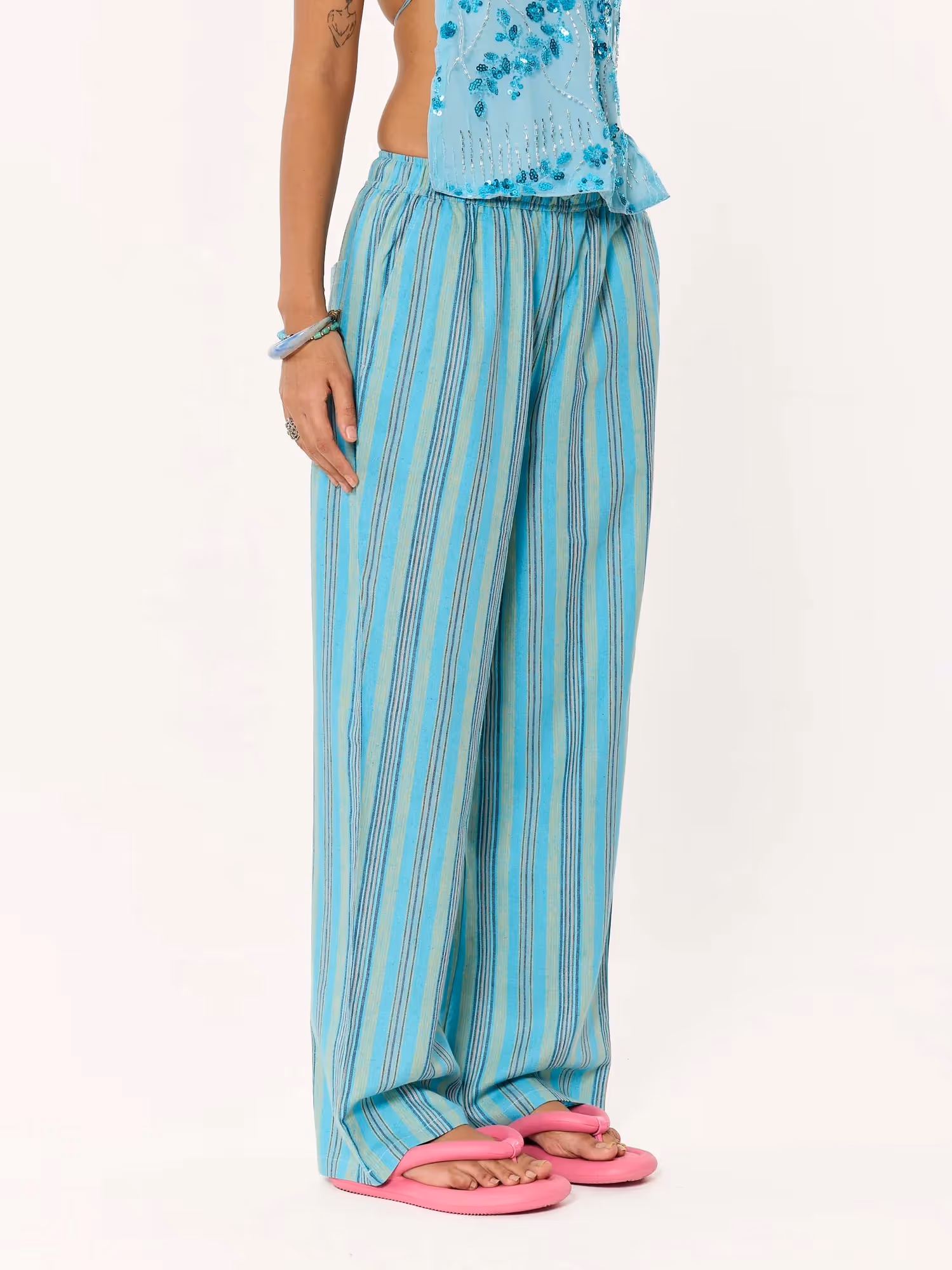 Turquoise Striped Pull-on Pants  image 7
