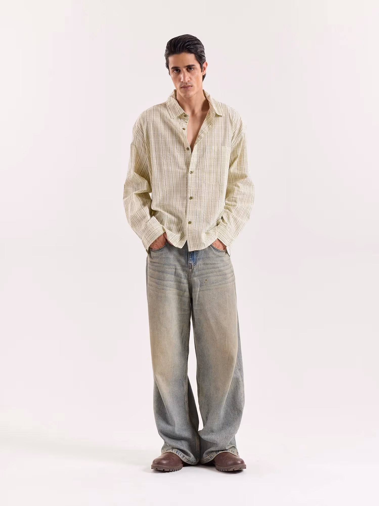 Vanilla Matcha Checkered Cropped Shirt image 1