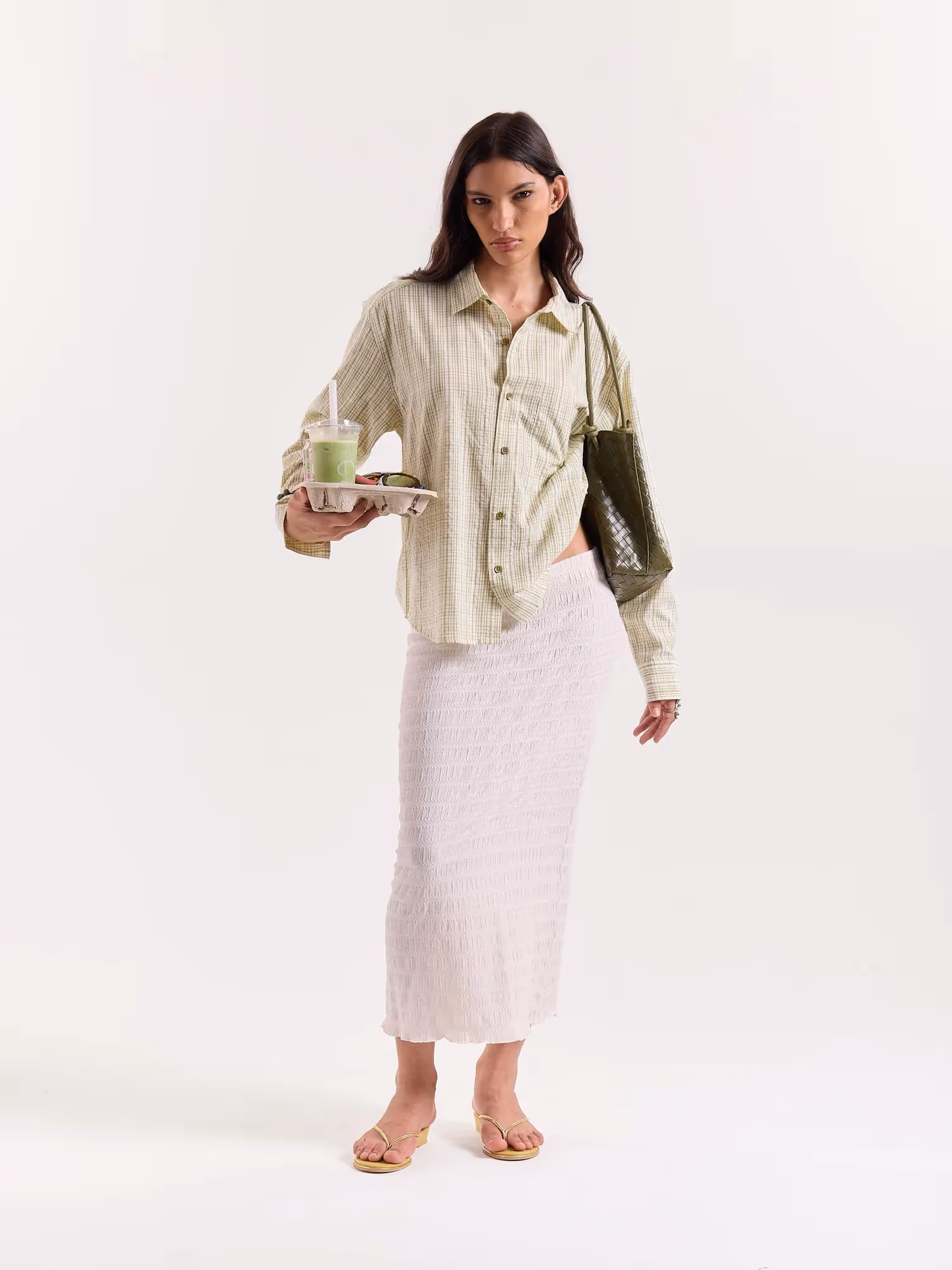 Vanilla Matcha Checkered Cropped Shirt  image 2