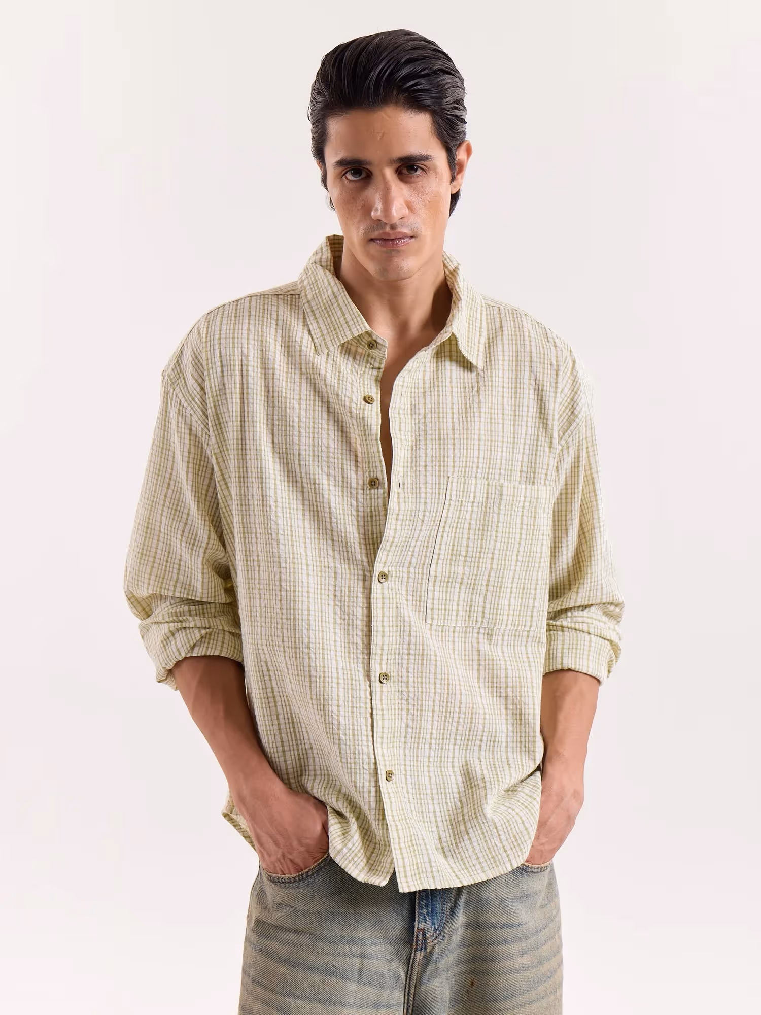 Vanilla Matcha Checkered Cropped Shirt  image 3
