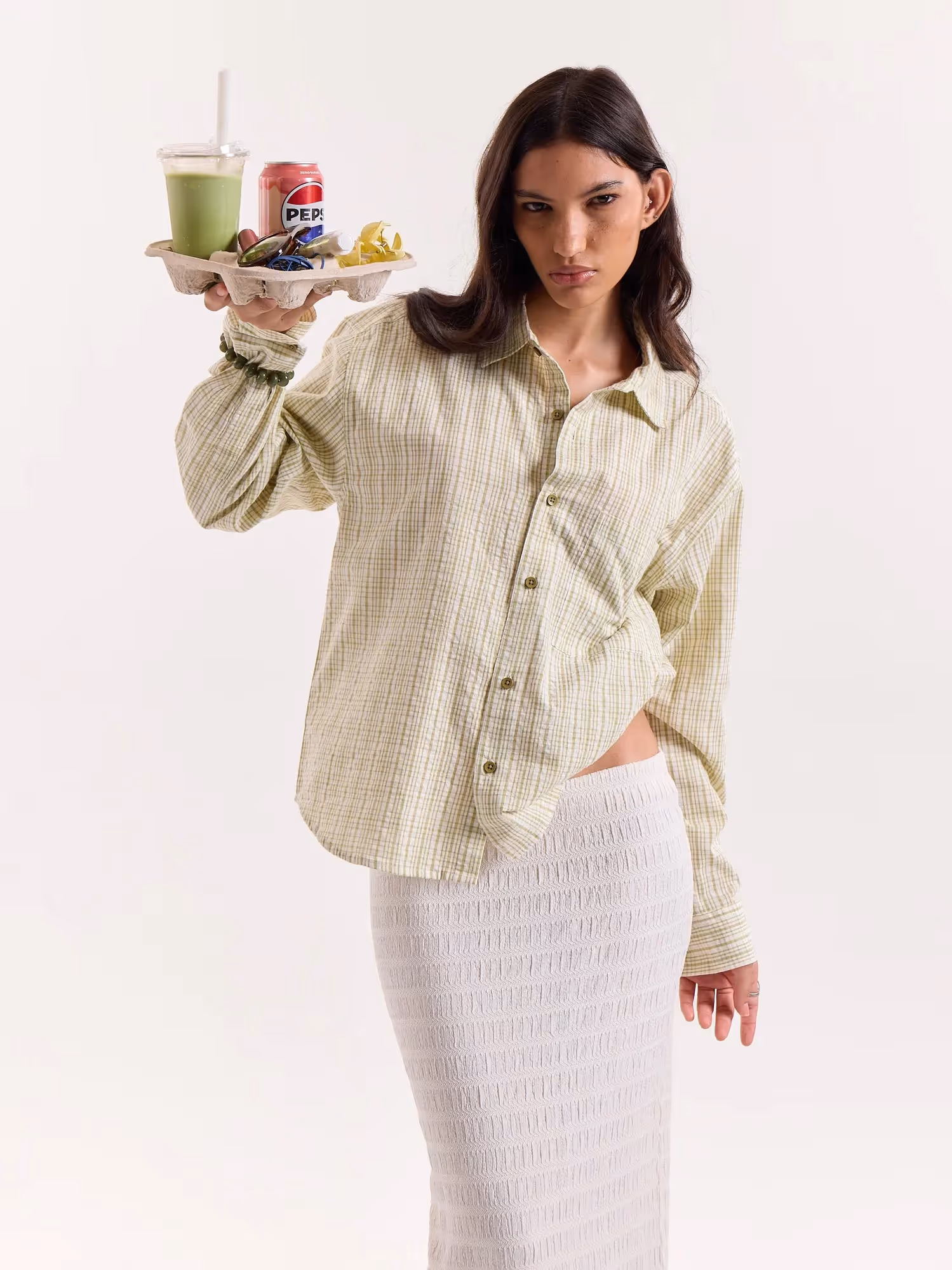 Vanilla Matcha Checkered Cropped Shirt  image 4