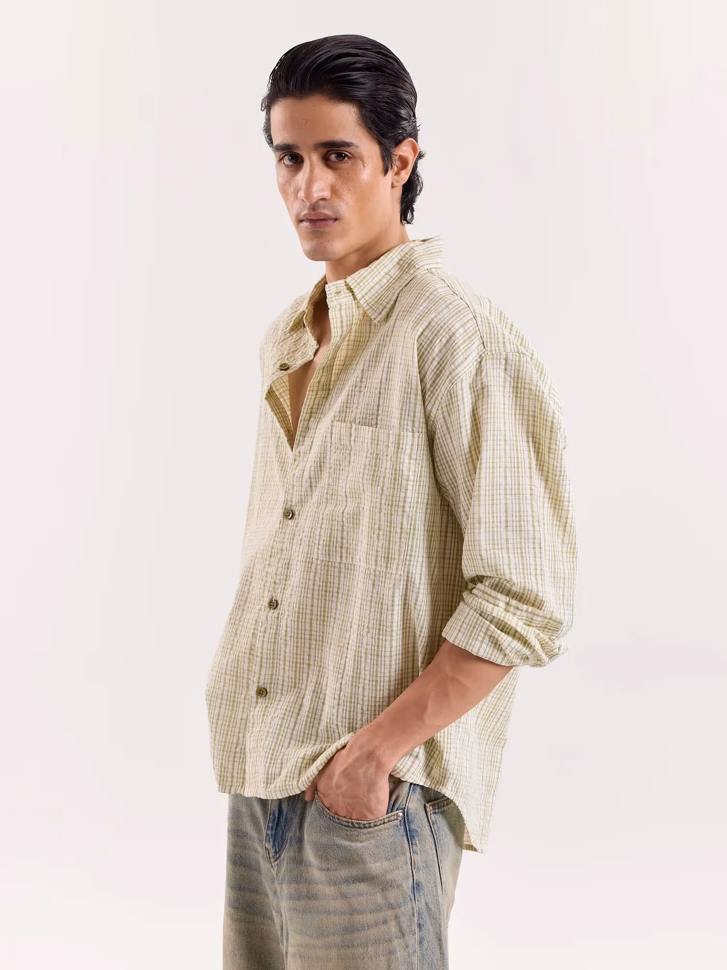 Vanilla Matcha Checkered Cropped Shirt  image 5