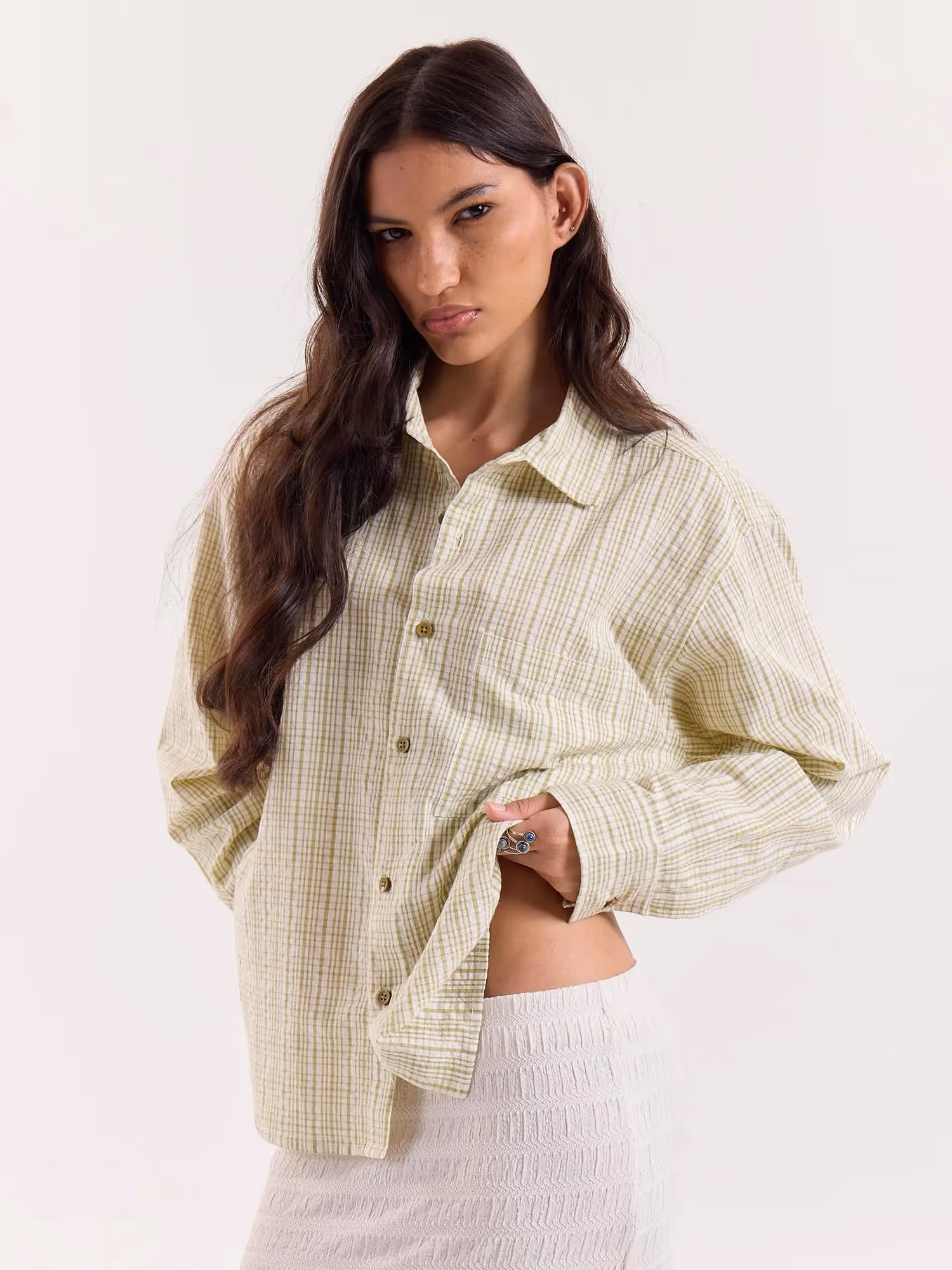 Vanilla Matcha Checkered Cropped Shirt  image 6