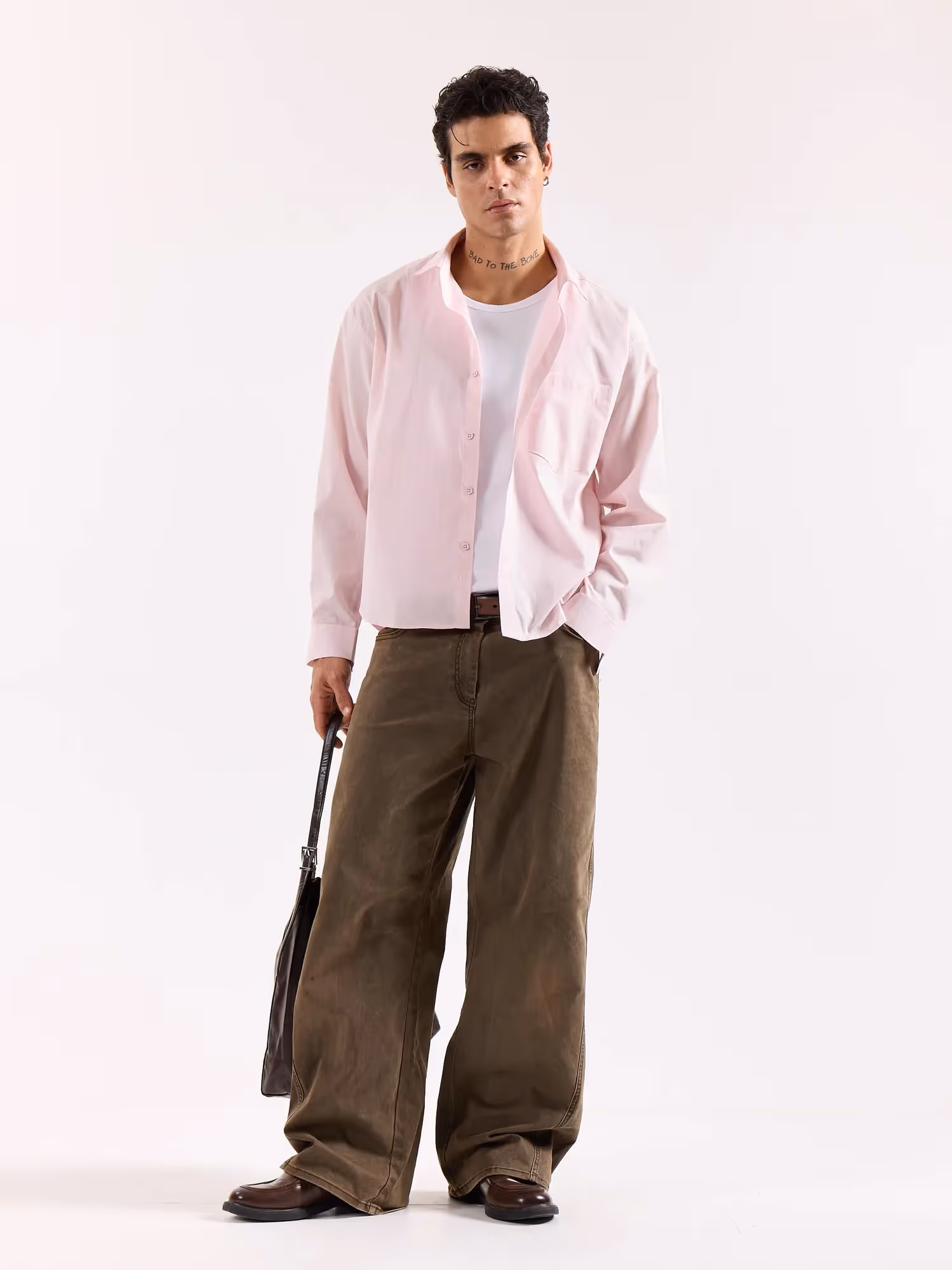 Very Light Pink Striped Poplin Oversized Shirt image 1