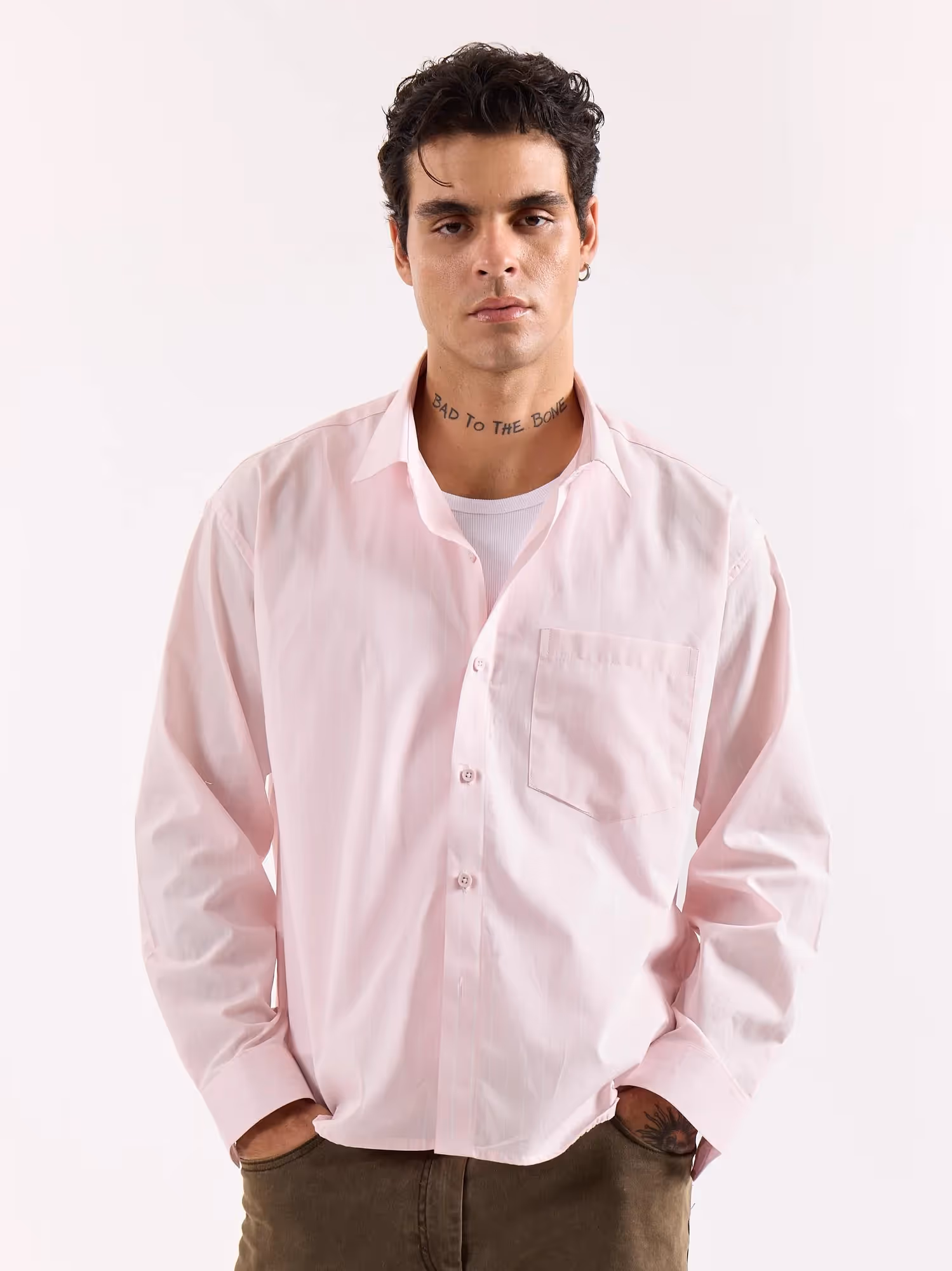 Very Light Pink Striped Poplin Oversized Shirt image 3