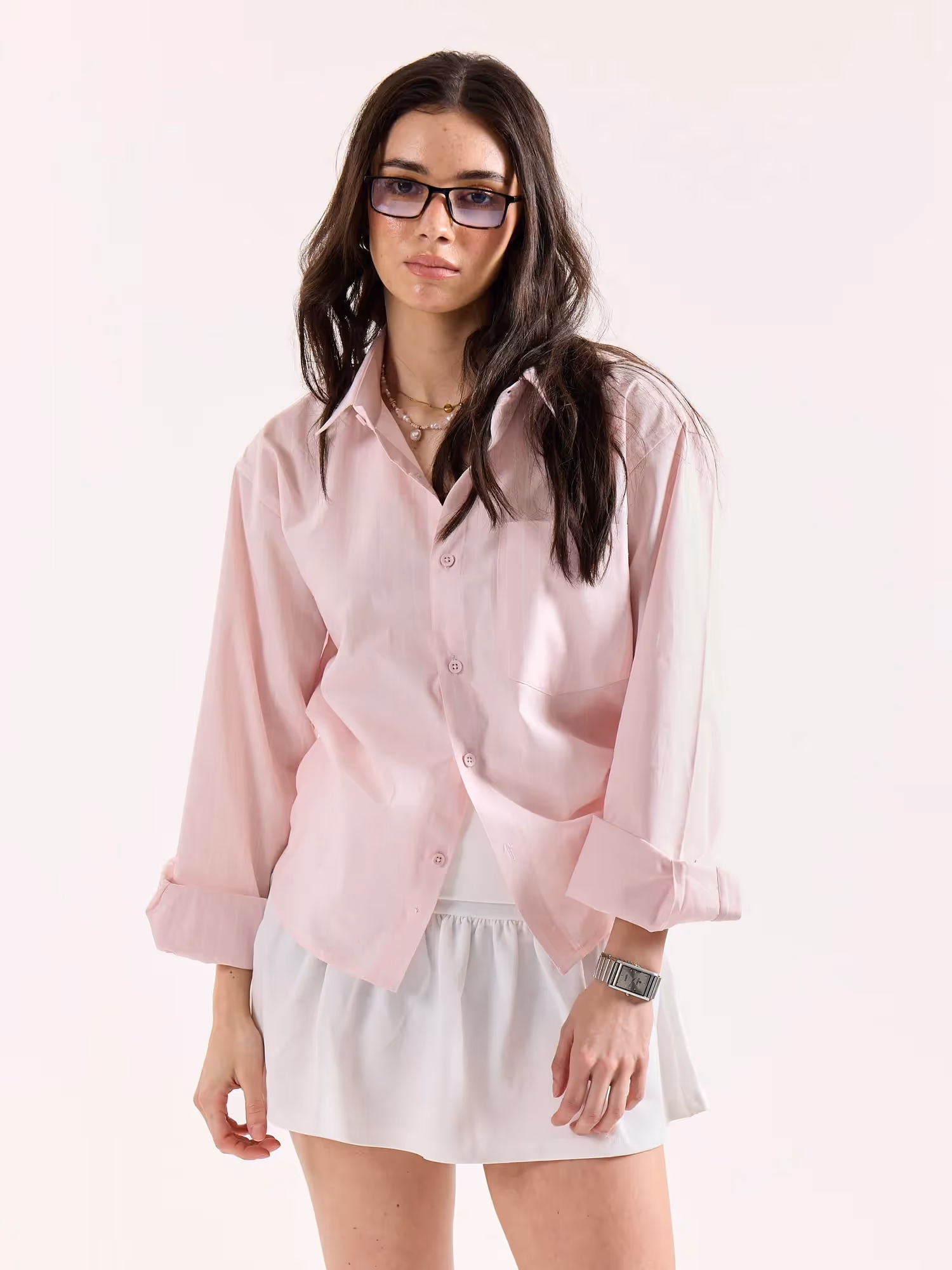 Very Light Pink Striped Poplin Oversized Shirt image 4
