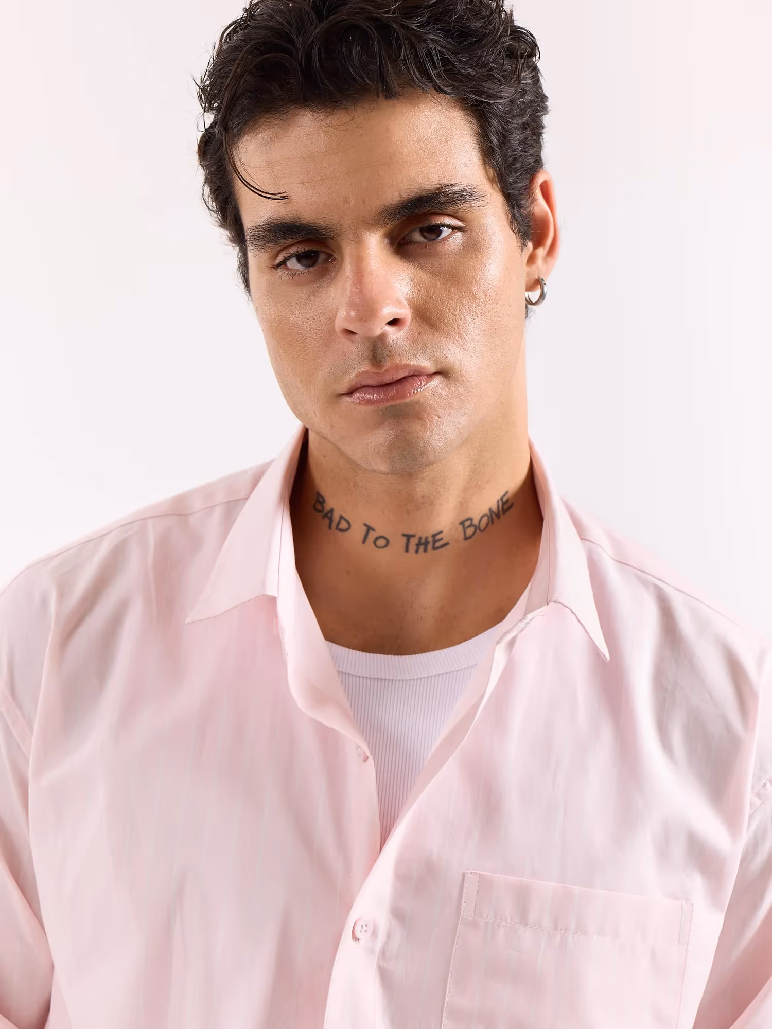 Very Light Pink Striped Poplin Oversized Shirt image 5
