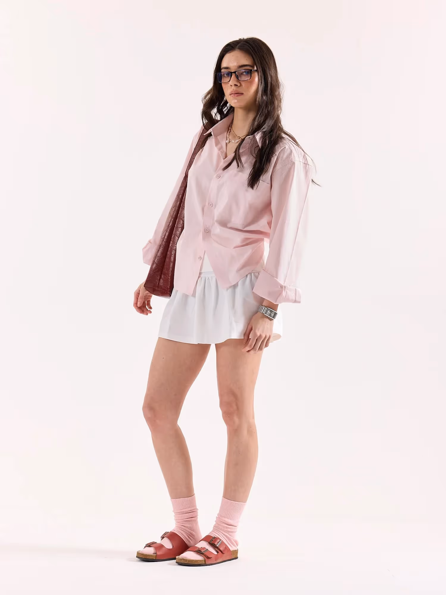 Very Light Pink Striped Poplin Oversized Shirt image 6