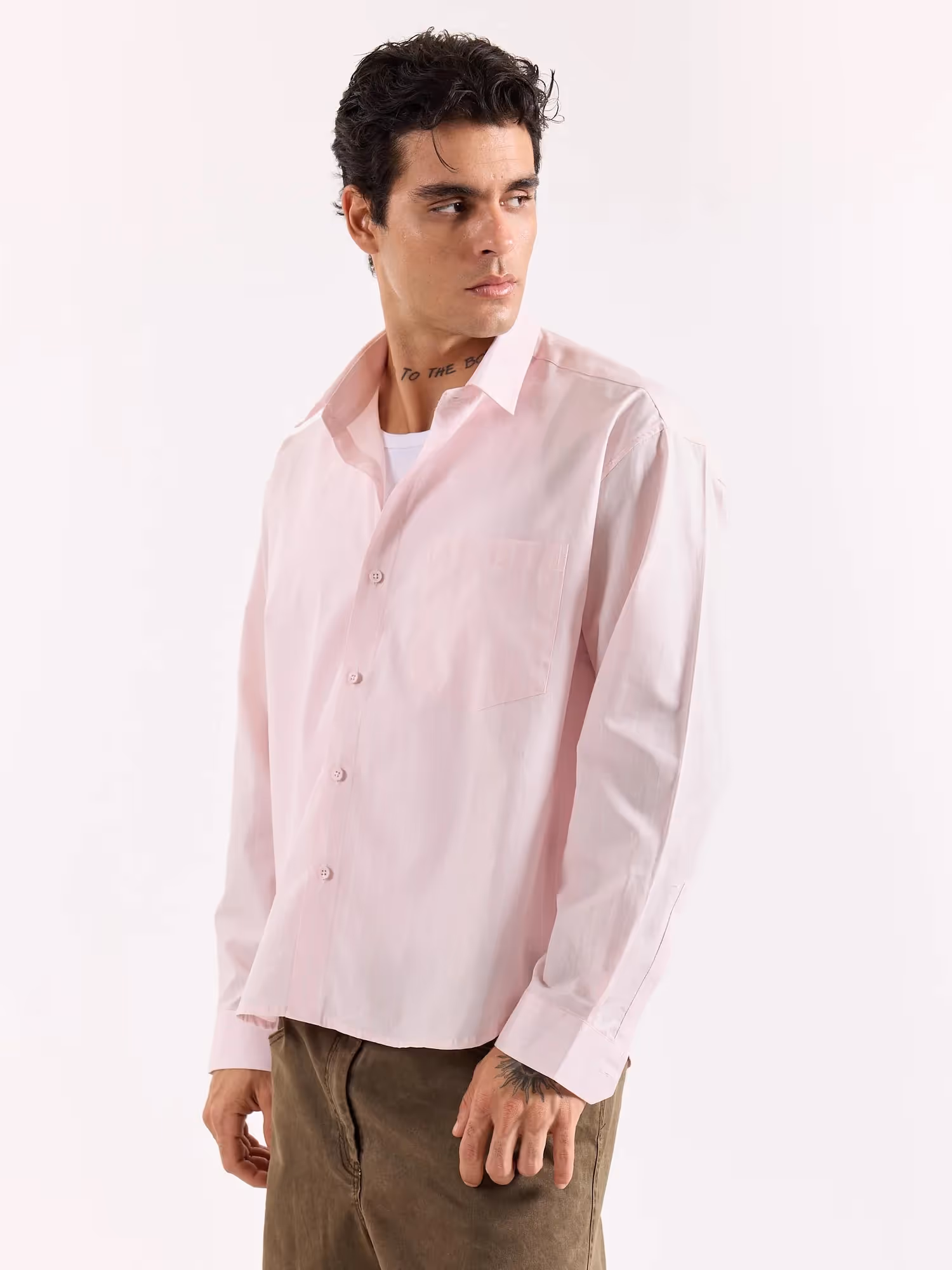 Very Light Pink Striped Poplin Oversized Shirt image 7