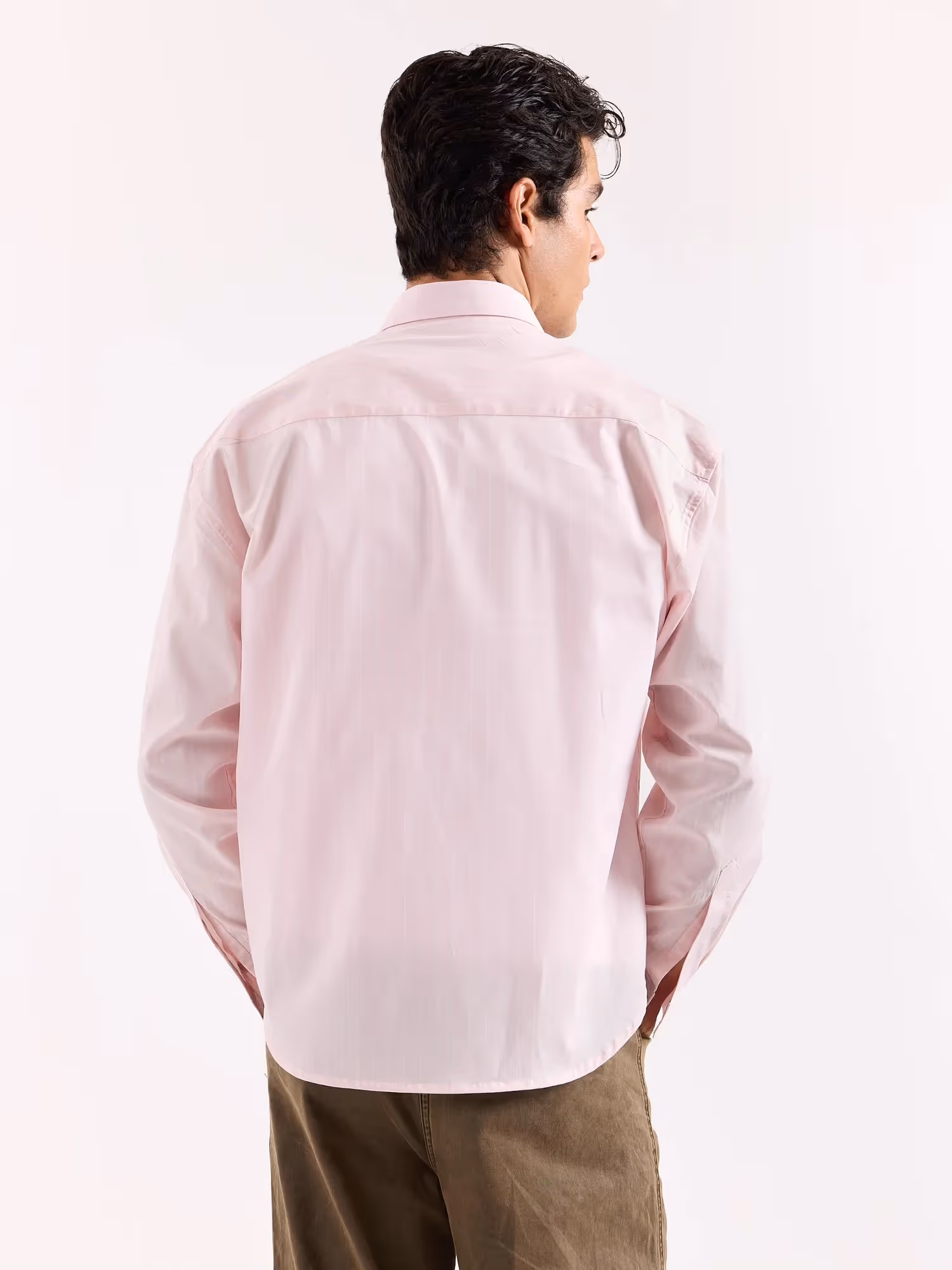 Very Light Pink Striped Poplin Oversized Shirt image 8