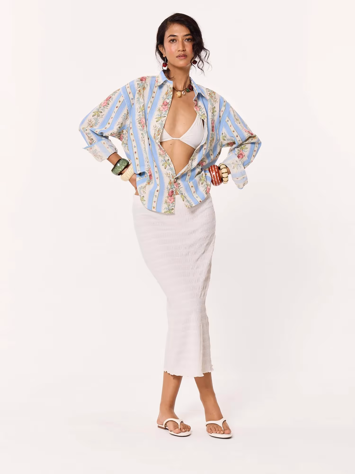 Vintage Floral Striped Cropped Shirt image 2