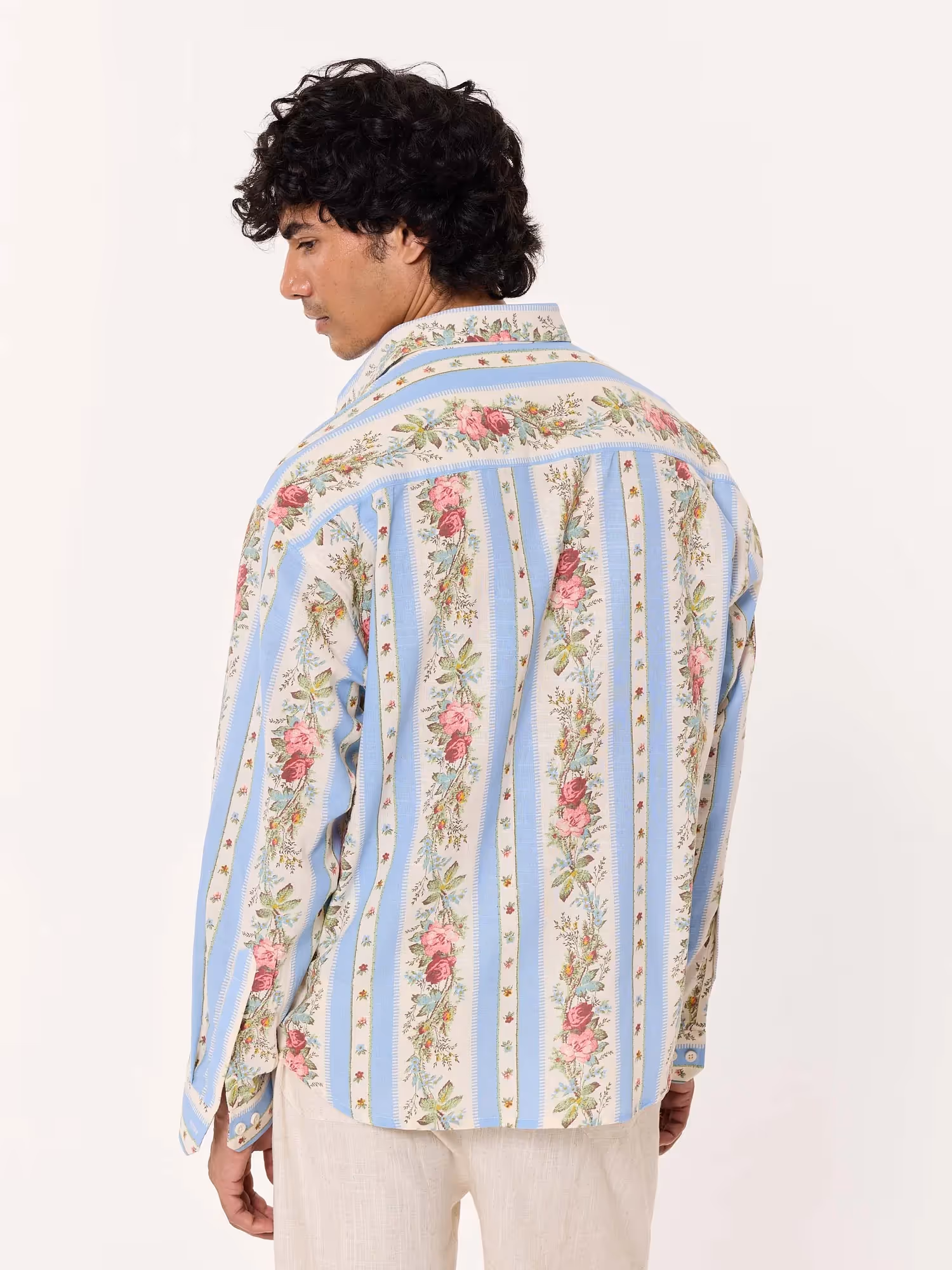 Vintage Floral Striped Cropped Shirt image 6
