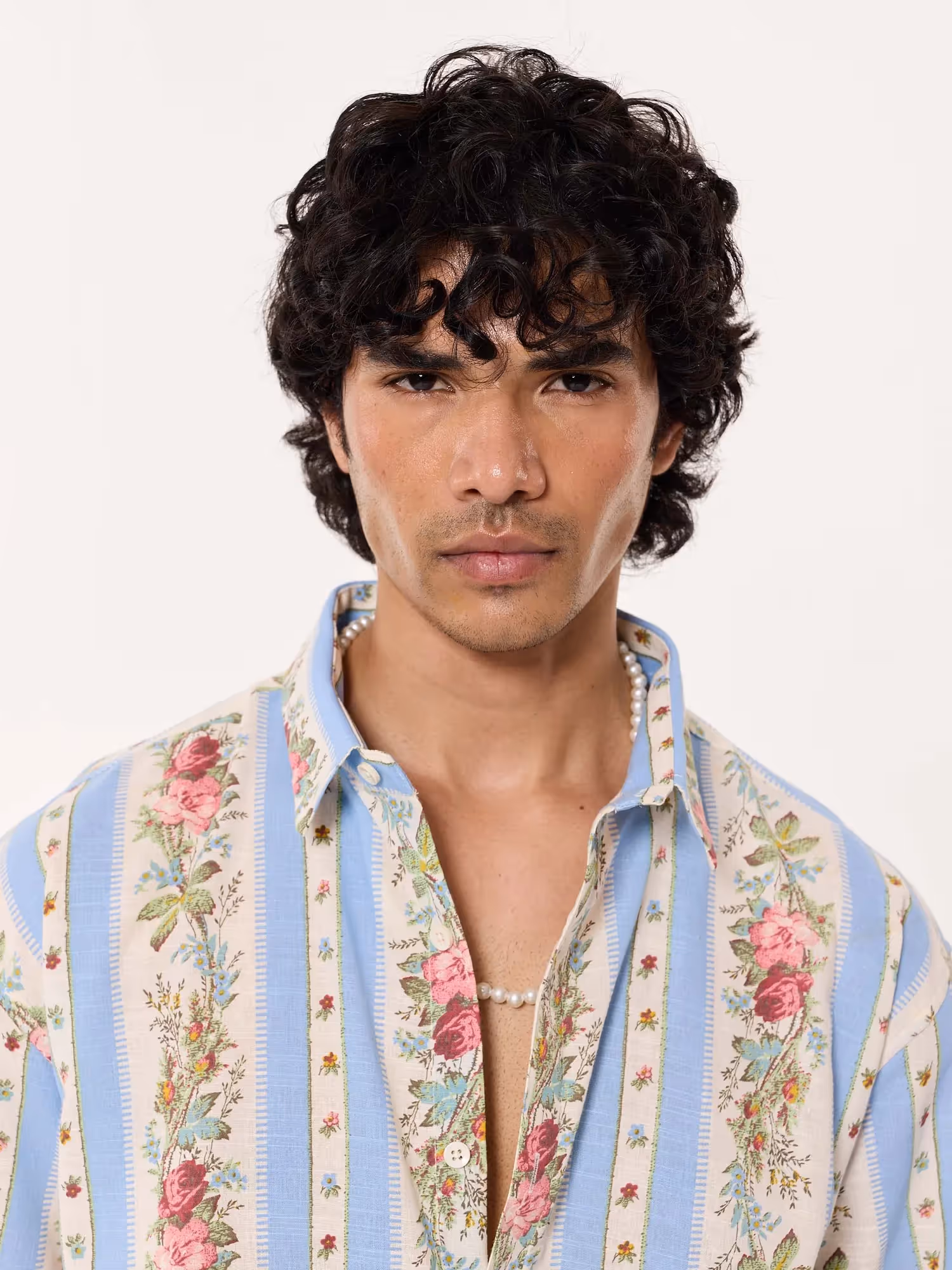 Vintage Floral Striped Cropped Shirt image 7