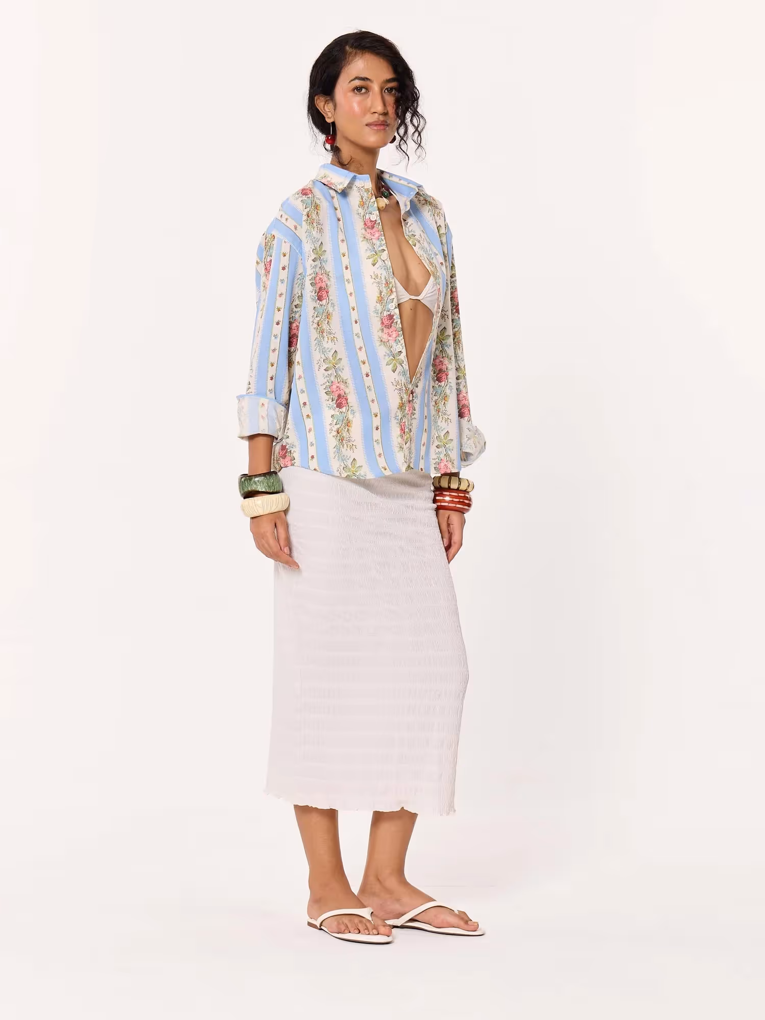 Vintage Floral Striped Cropped Shirt image 8