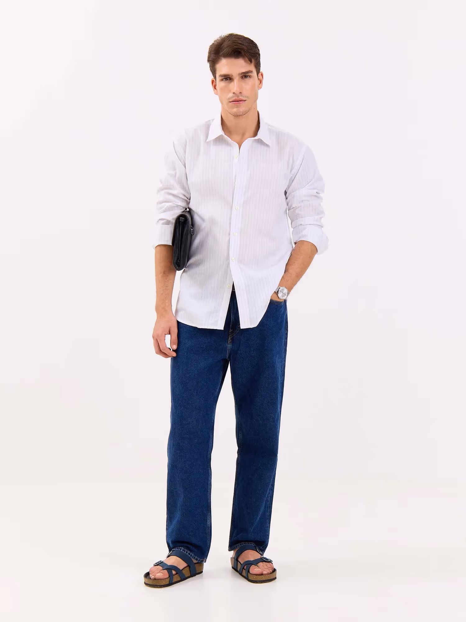 White & Blue Striped Linen-blend Shirt image 1
