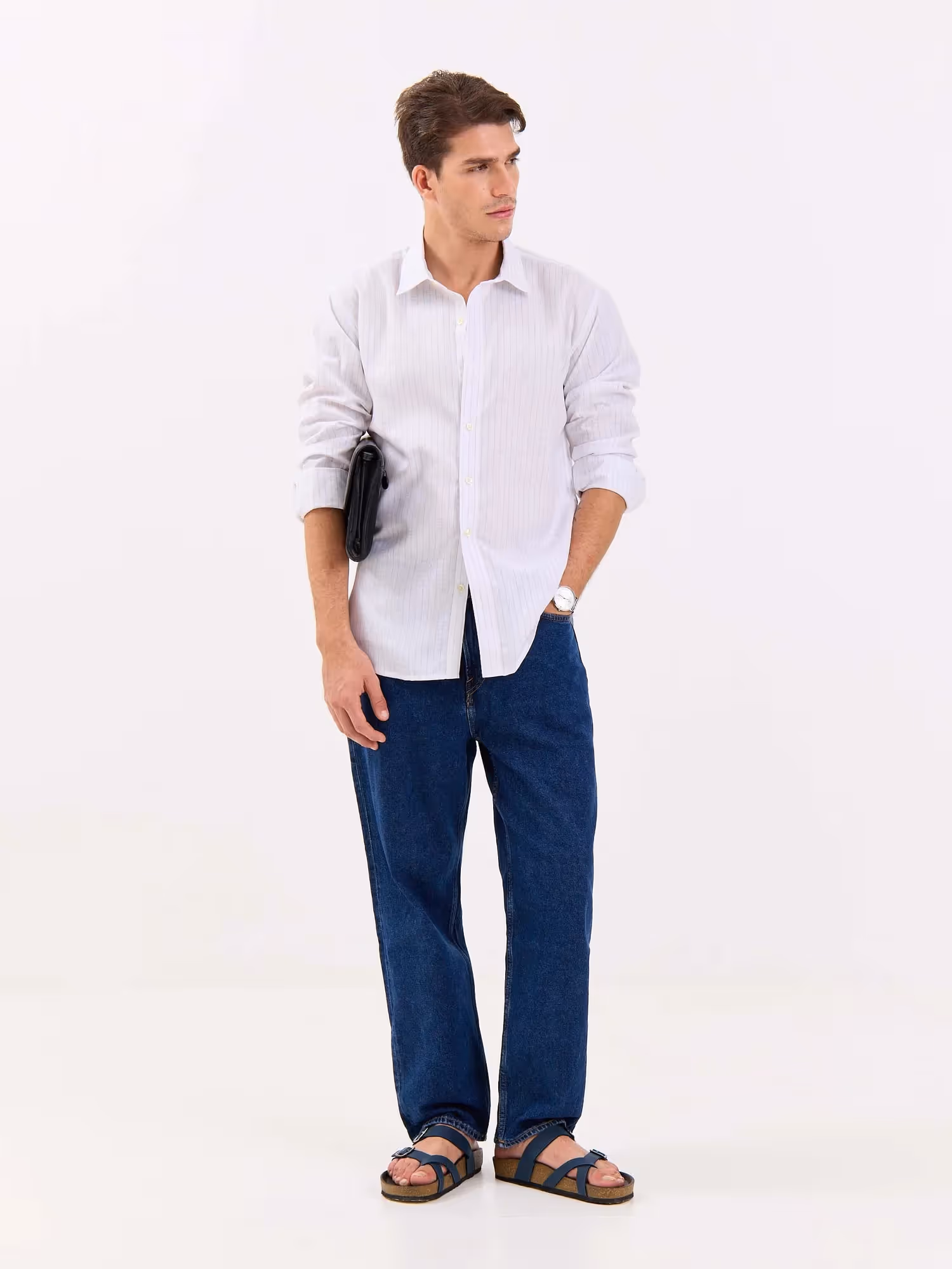White & Blue Striped Linen-blend Shirt image 4