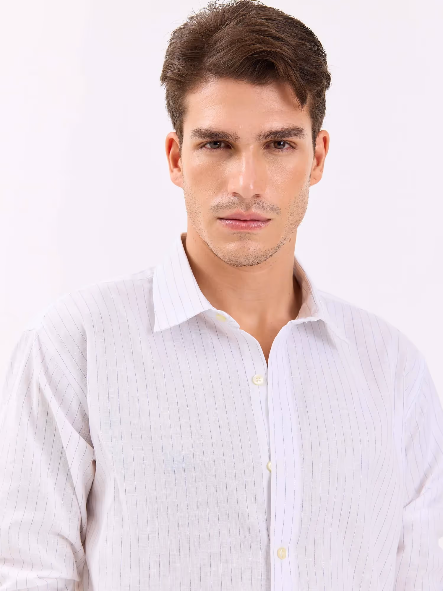 White & Blue Striped Linen-blend Shirt image 5