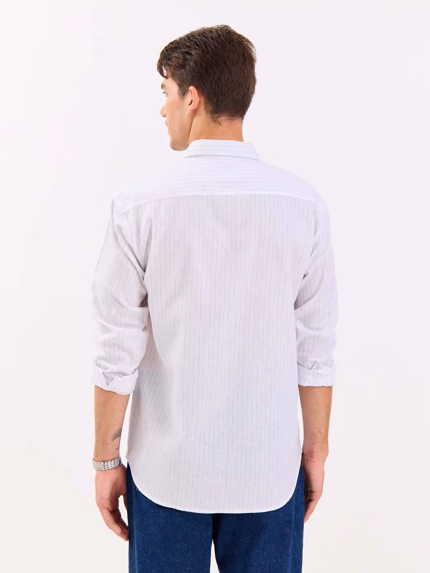 White & Blue Striped Linen-blend Shirt image 7