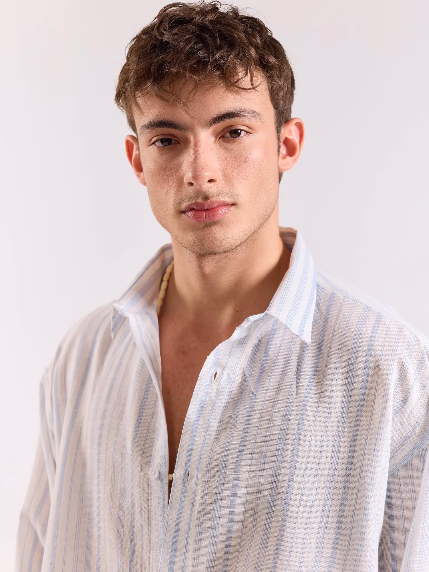 White & Blue Striped Linen Cropped Shirt image 3