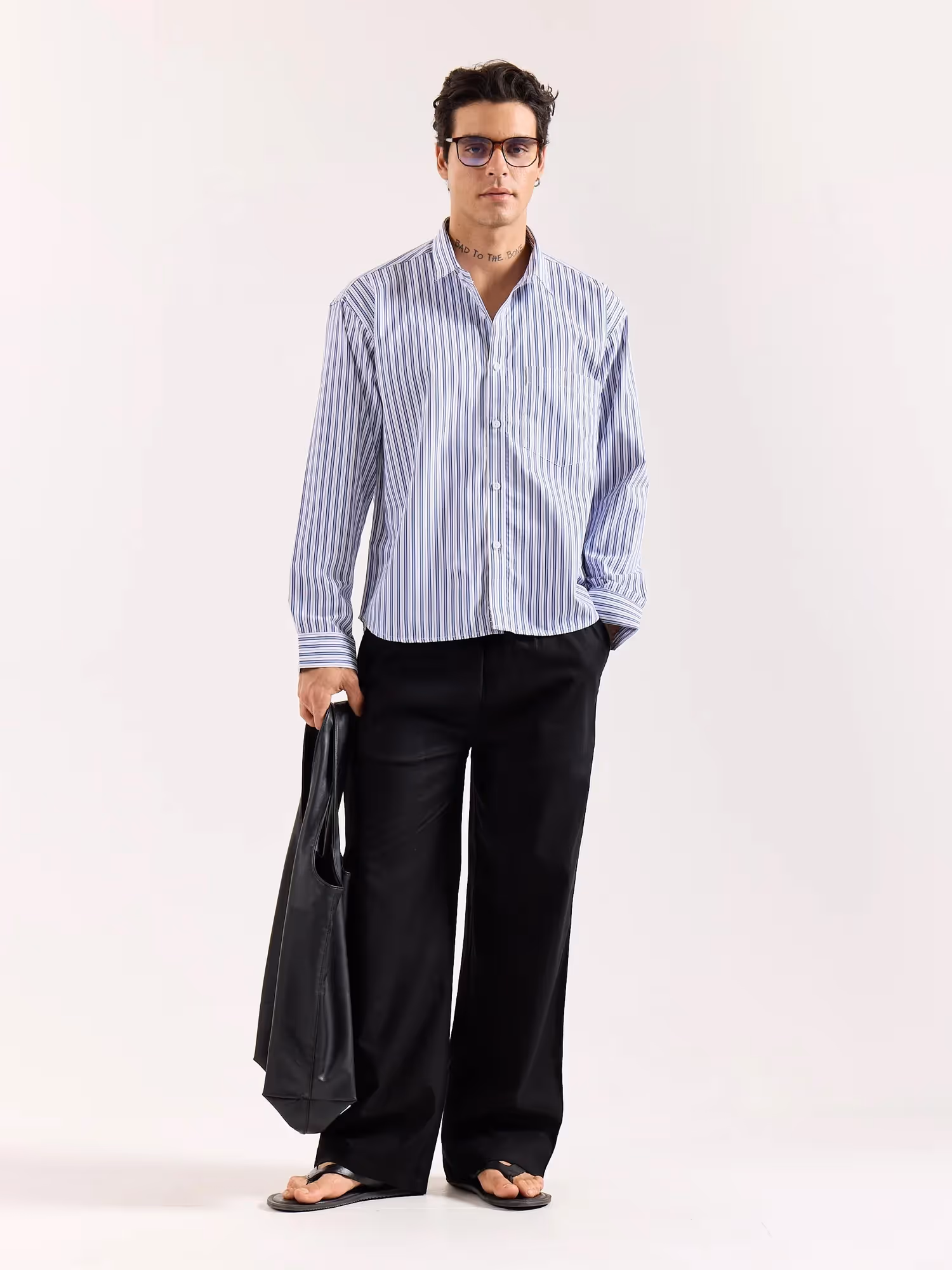 White & Blue Striped Poplin Oversized Shirt image 1