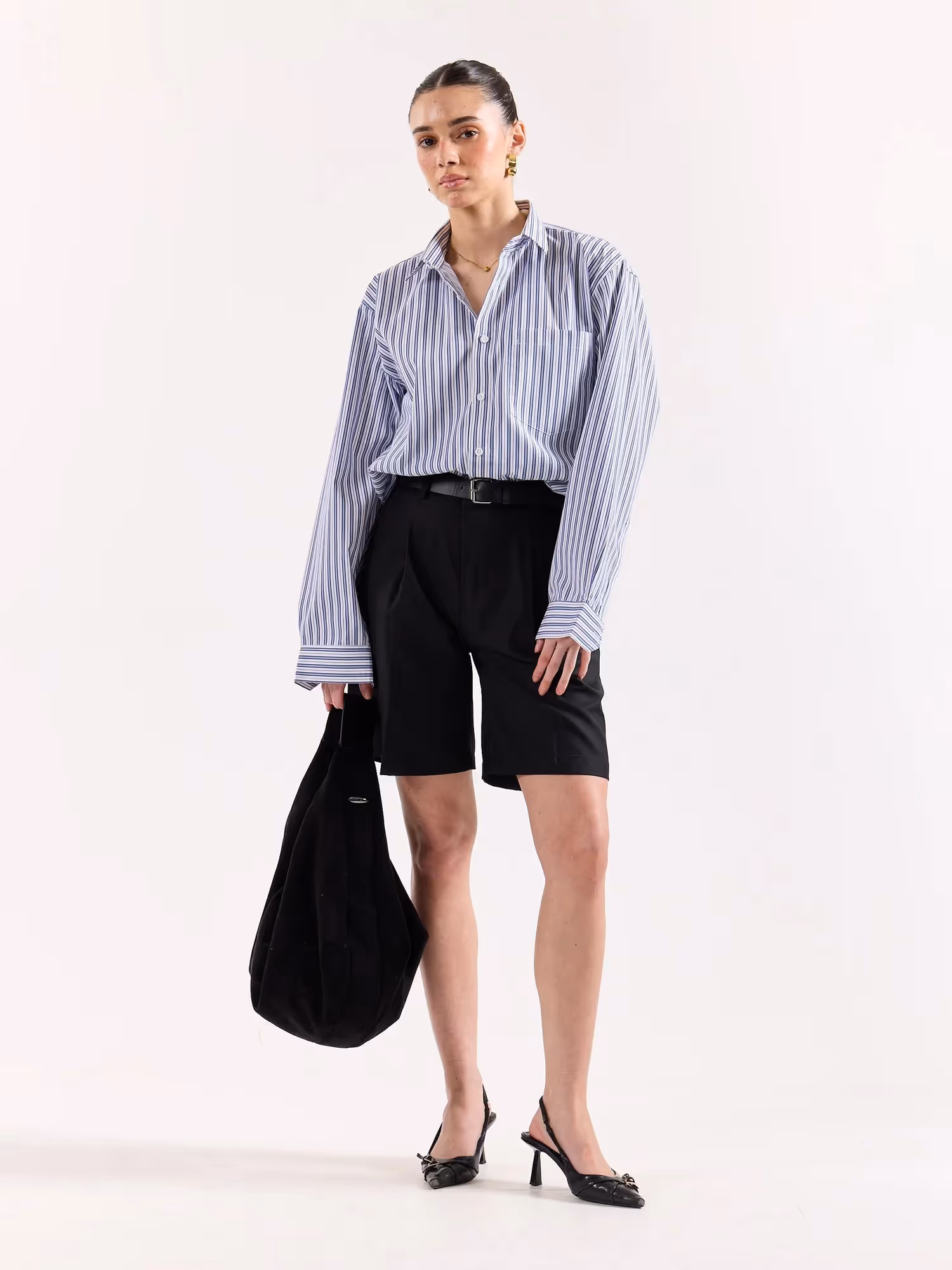 White & Blue Striped Poplin Oversized Shirt image 2