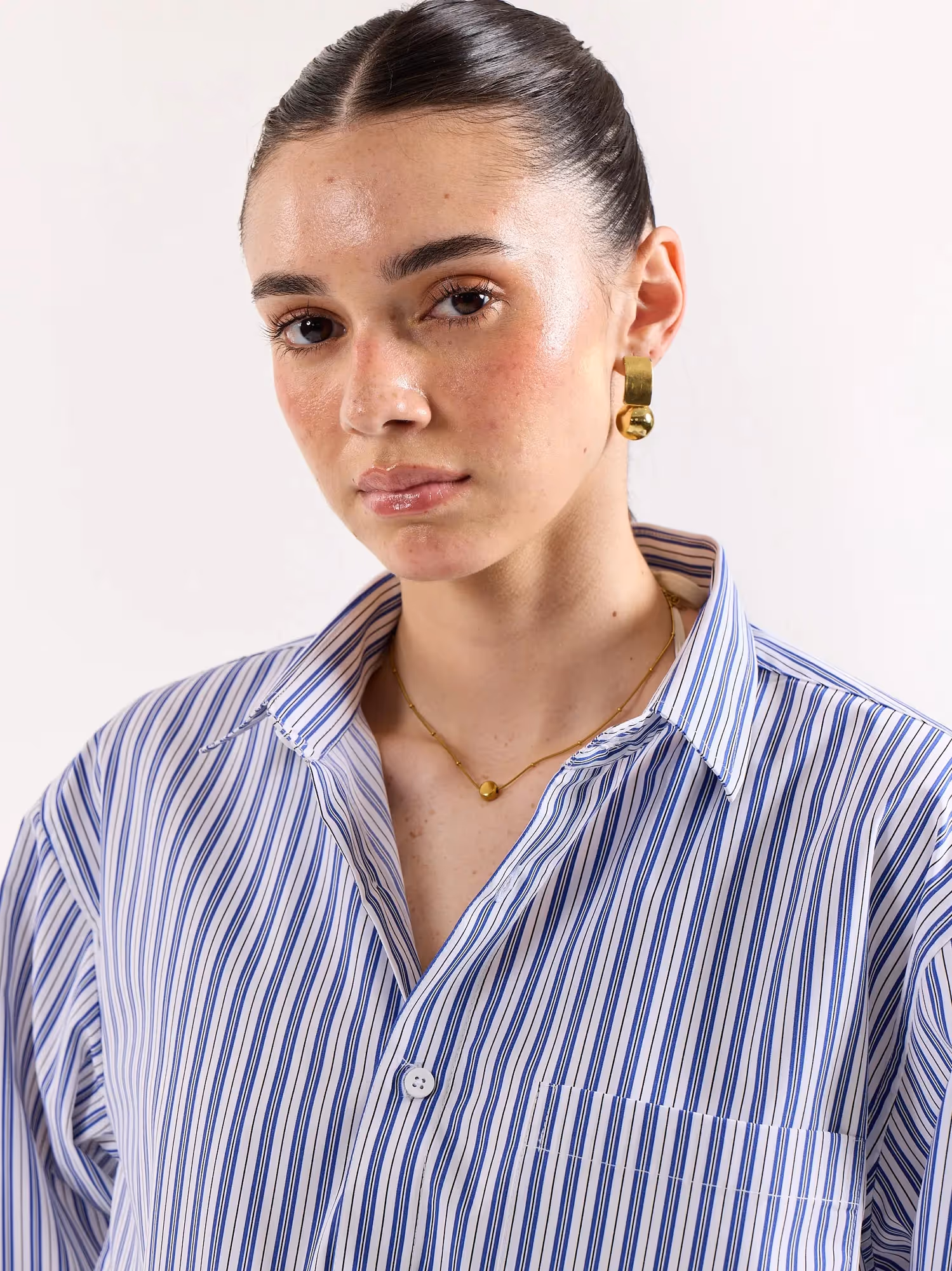 White & Blue Striped Poplin Oversized Shirt image 5