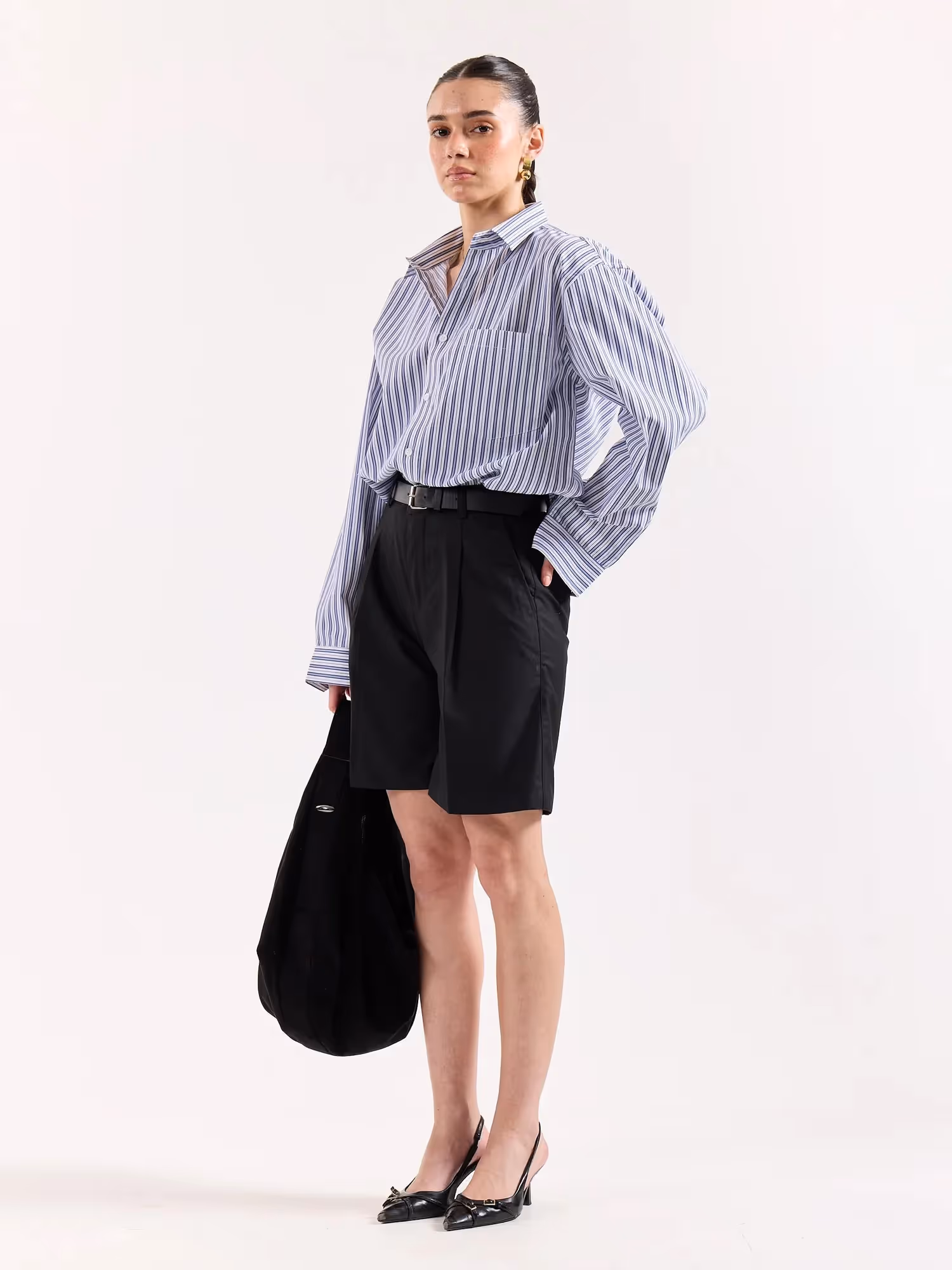 White & Blue Striped Poplin Oversized Shirt image 7