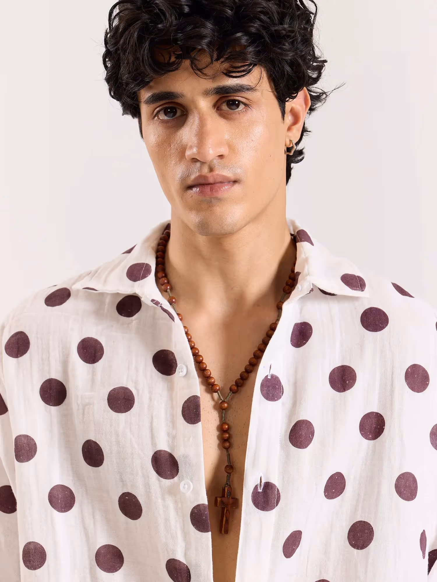 White & Brown Polka Dot Gauze Holiday Shirt image 5