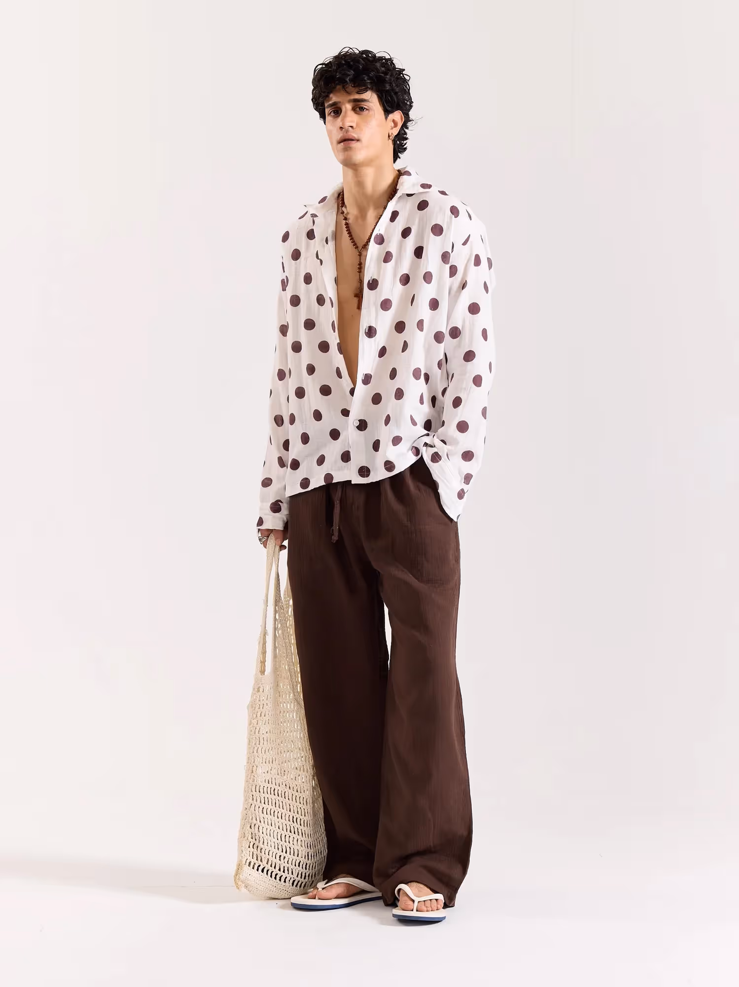 White & Brown Polka Dot Gauze Holiday Shirt image 6