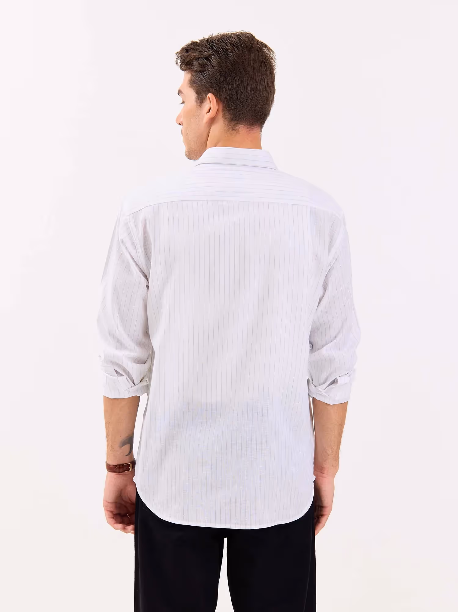 White & Green Striped Linen-blend Shirt image 7
