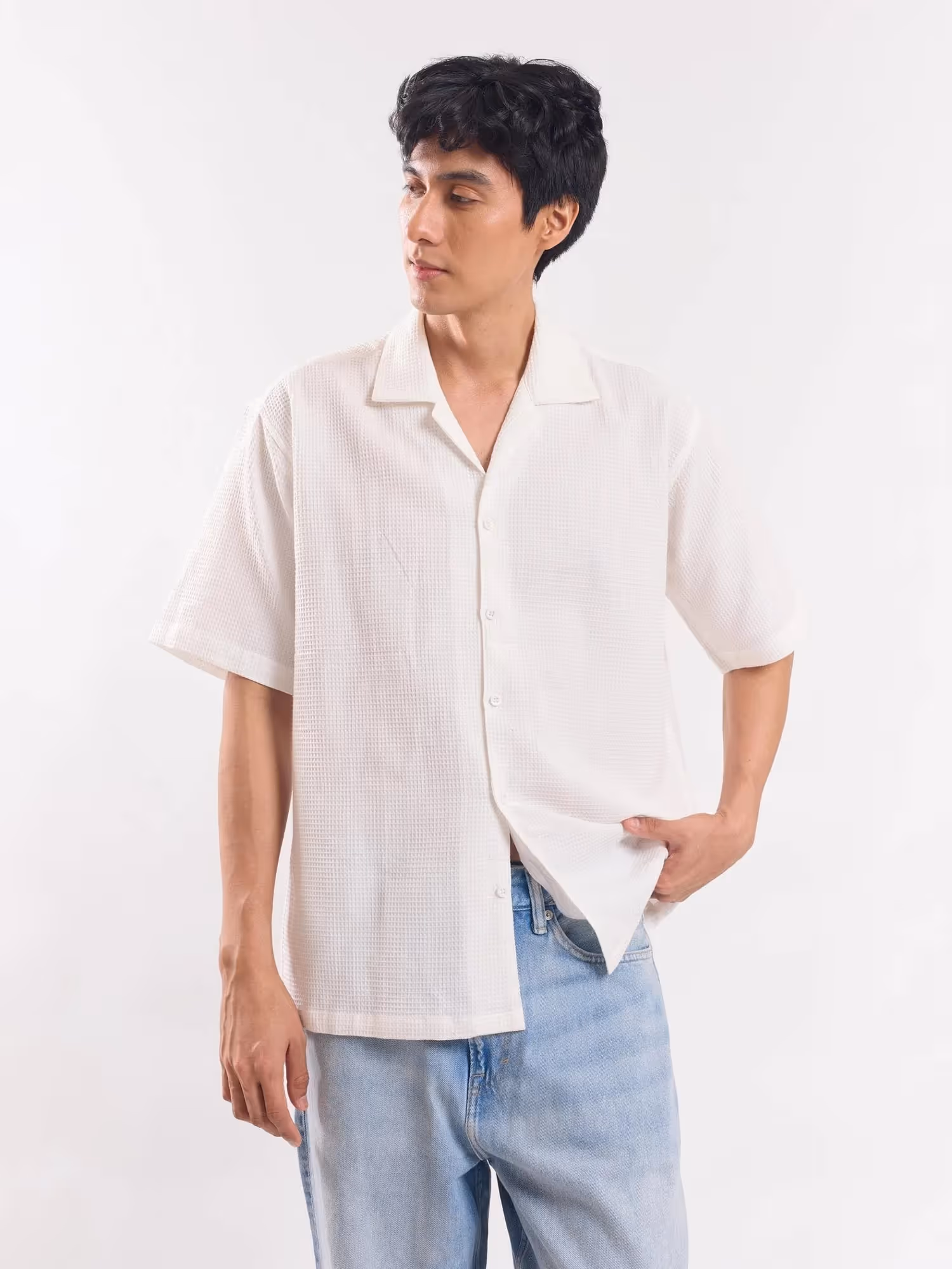 White Dobby Textured Shirt image 4