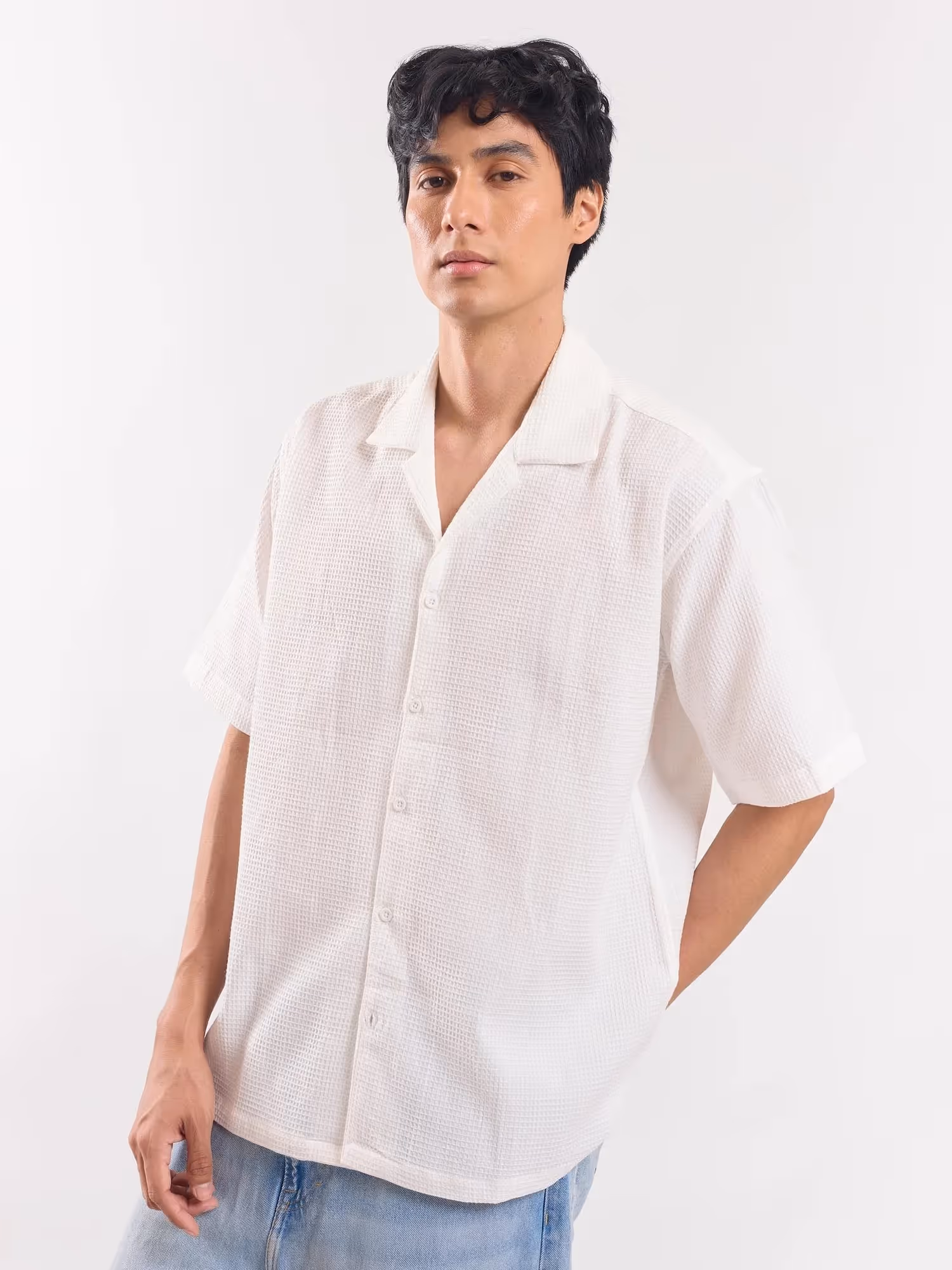 White Dobby Textured Shirt image 5