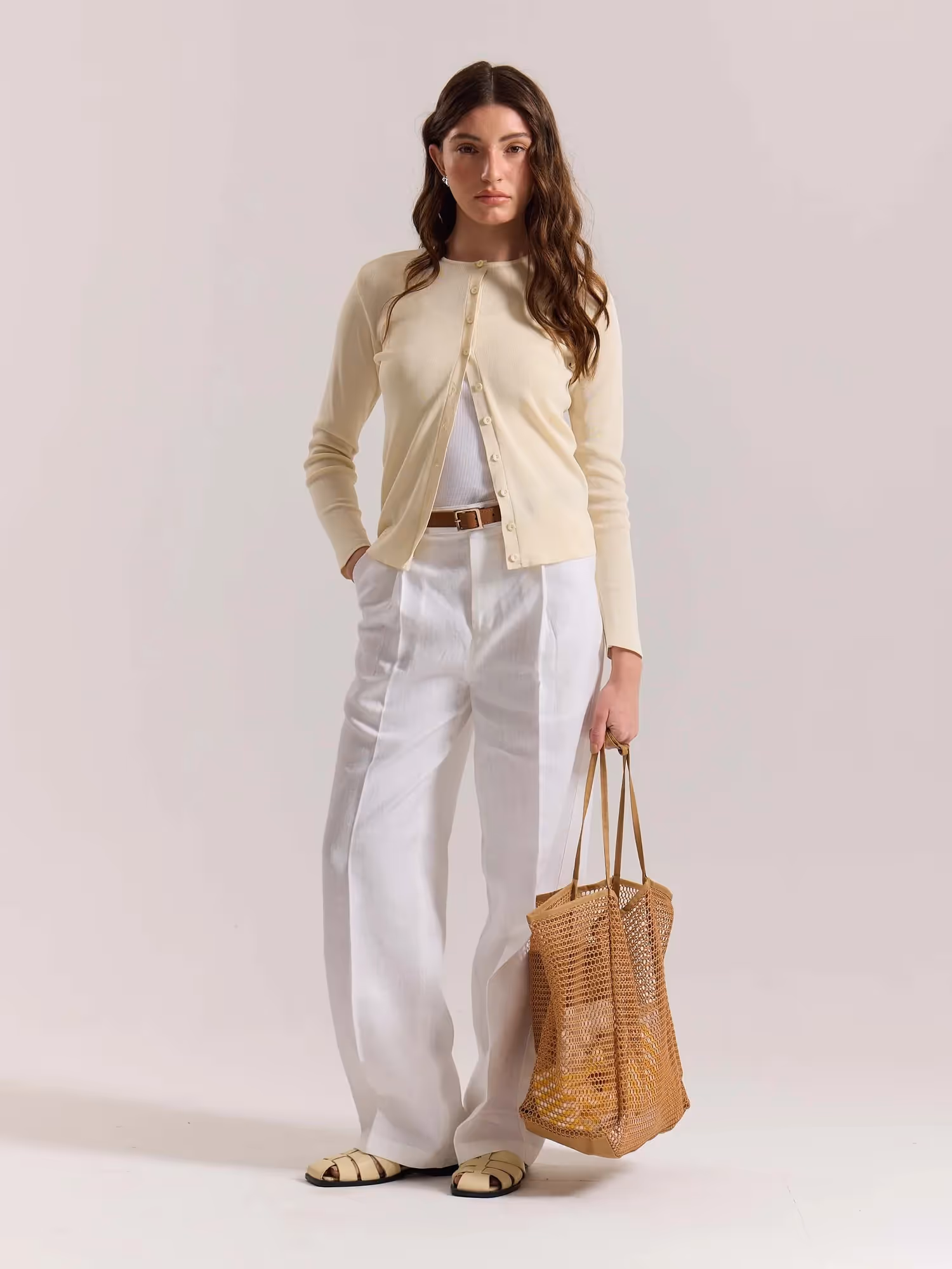 White Linen Baggy Fit Trousers image 2