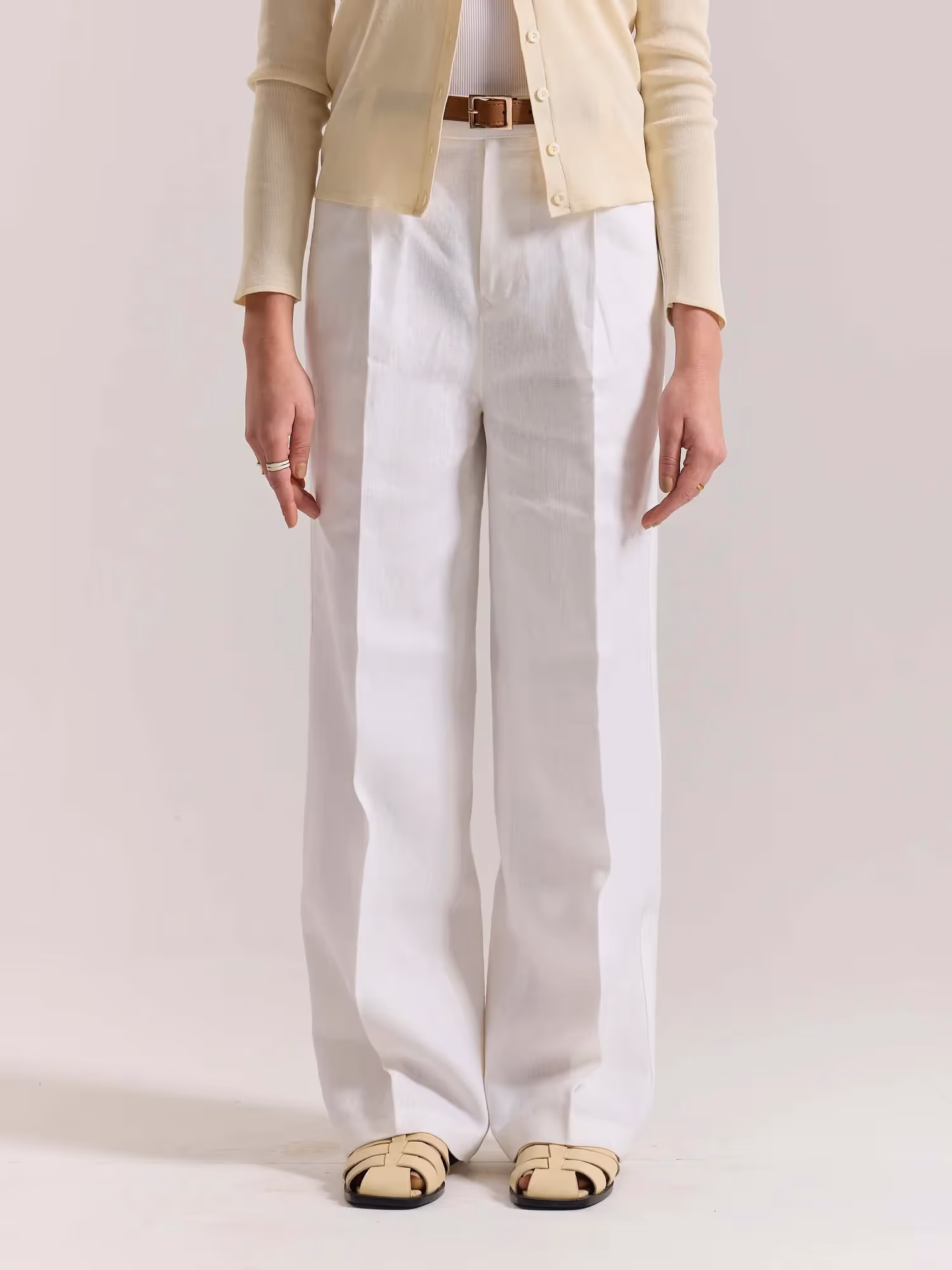 White Linen Baggy Fit Trousers image 4
