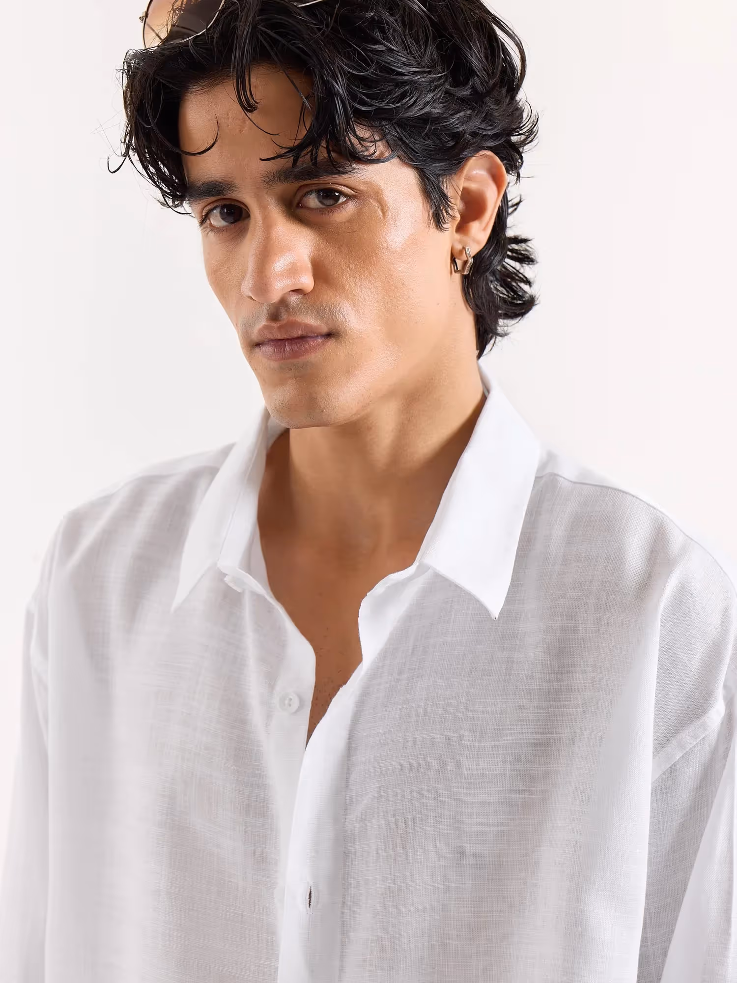 White Linen Cropped Shirt image 5