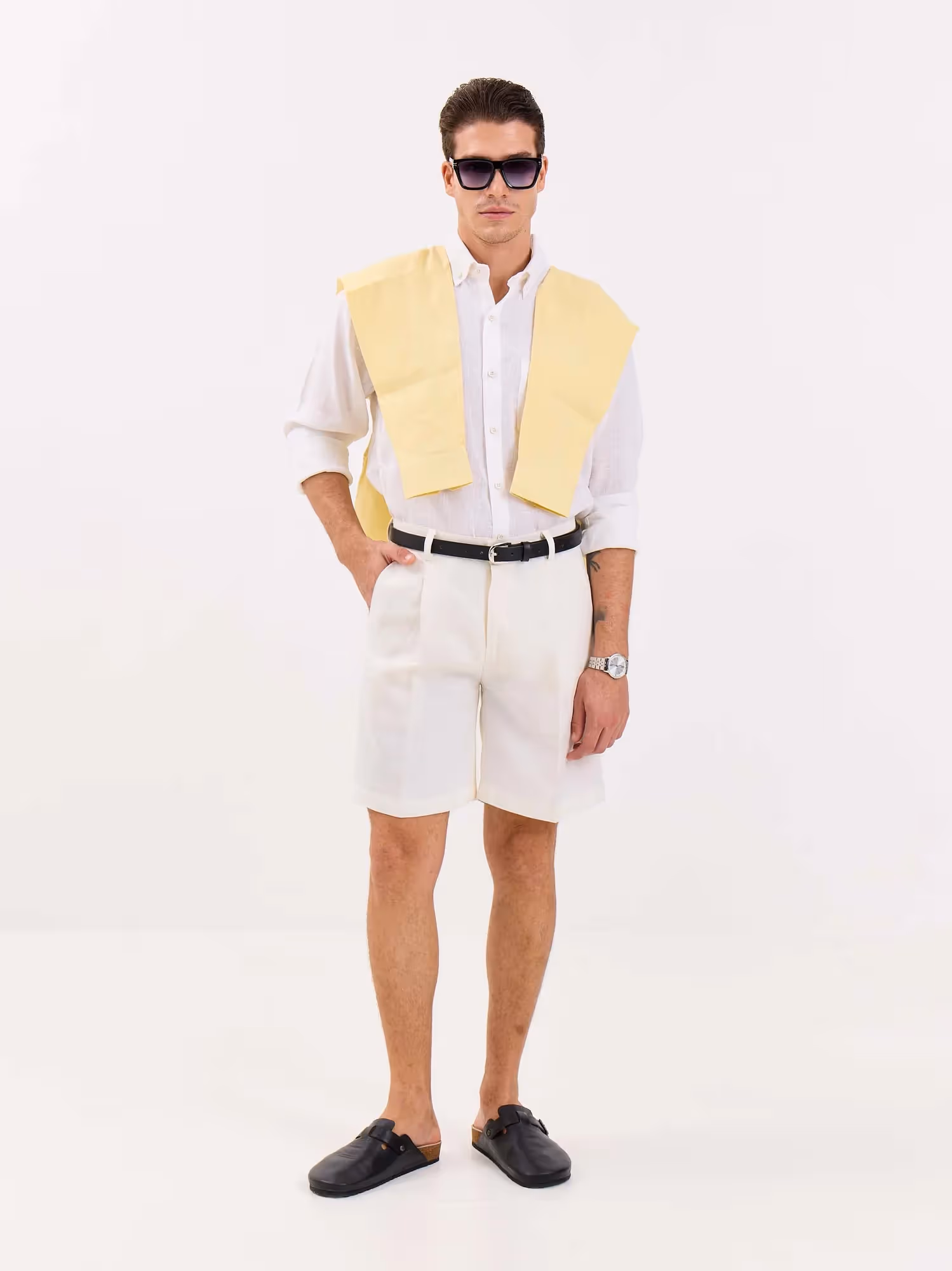 White Linen Trouser Shorts image 1