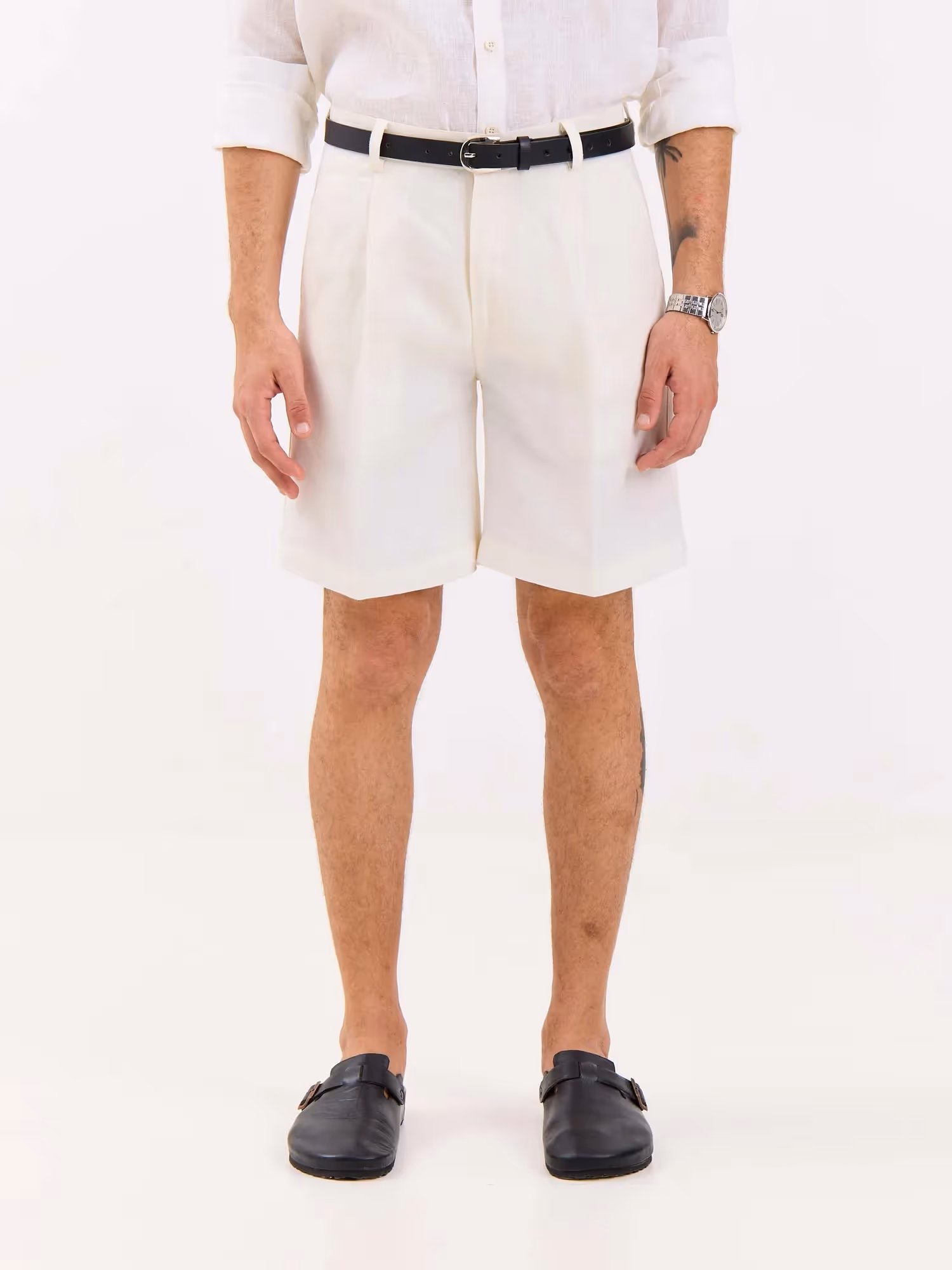 White Linen Trouser Shorts image 2
