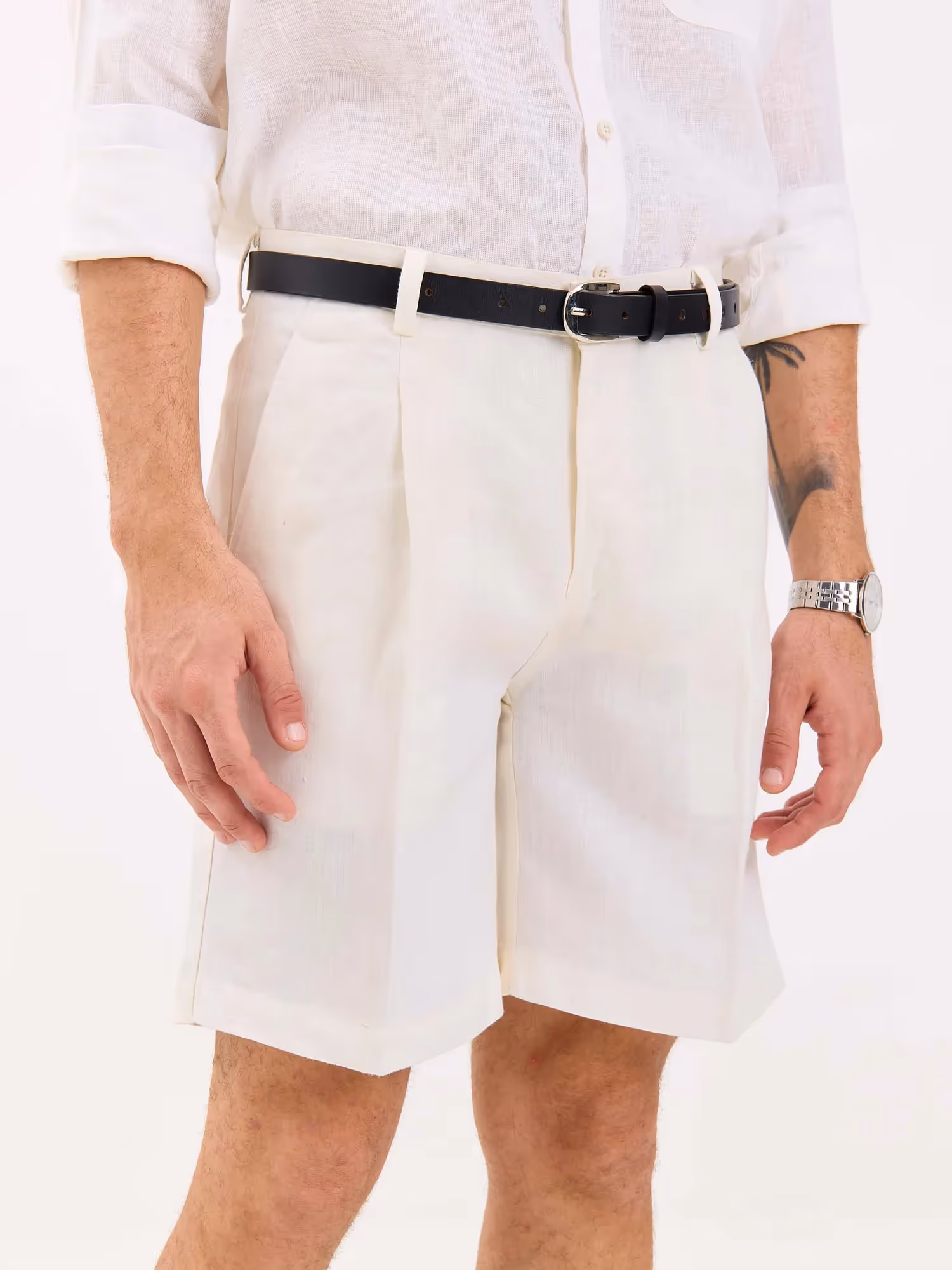 White Linen Trouser Shorts image 3