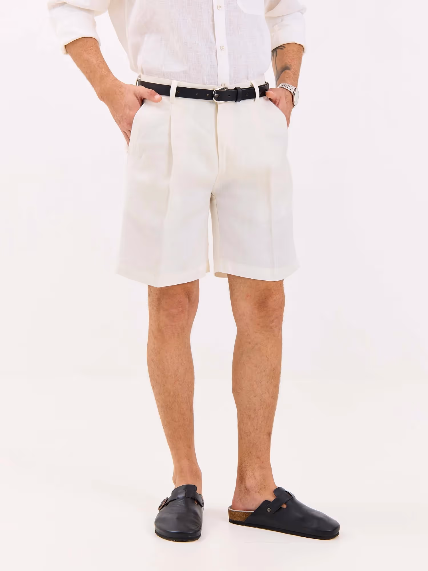 White Linen Trouser Shorts image 4