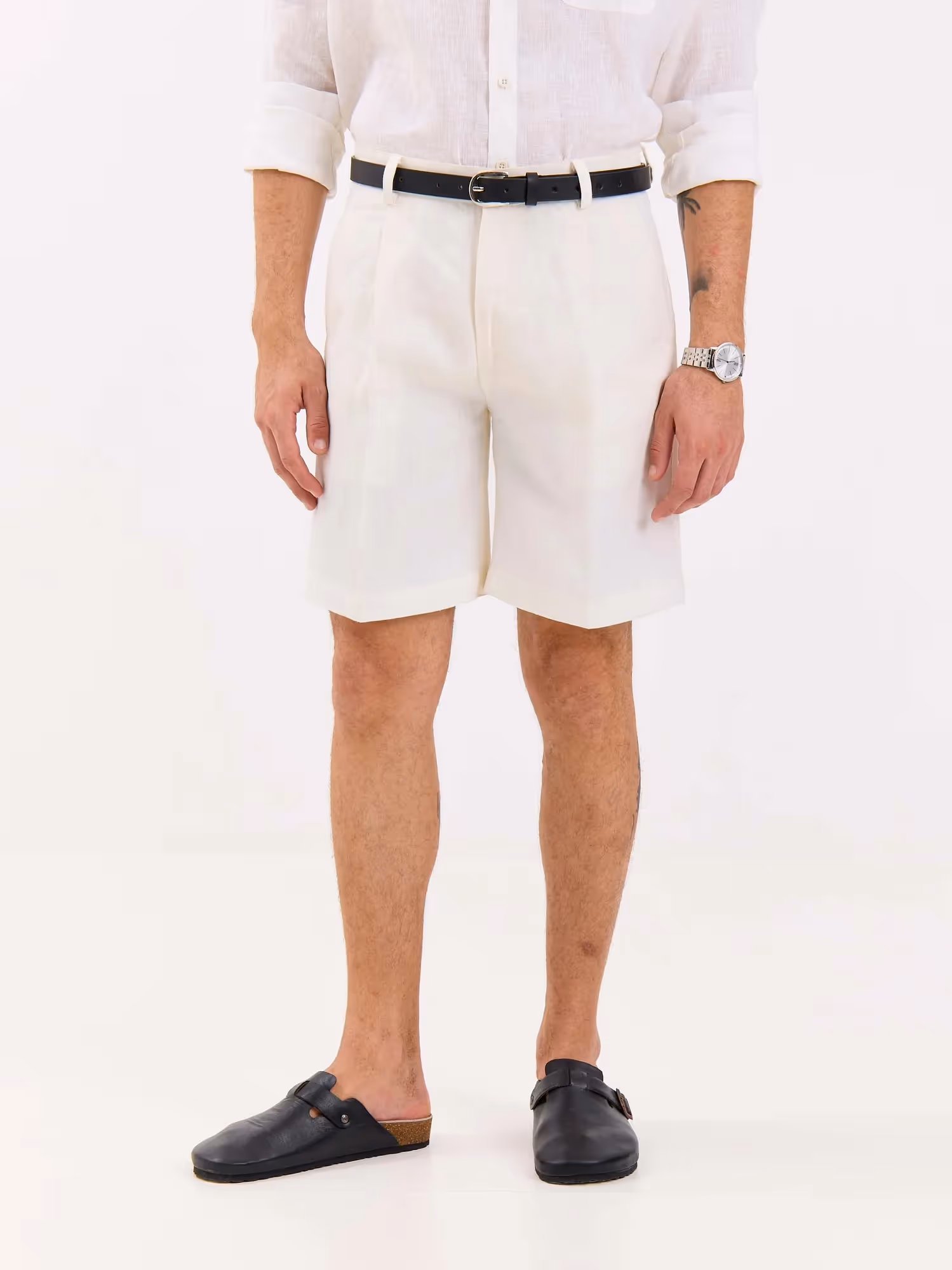 White Linen Trouser Shorts image 5