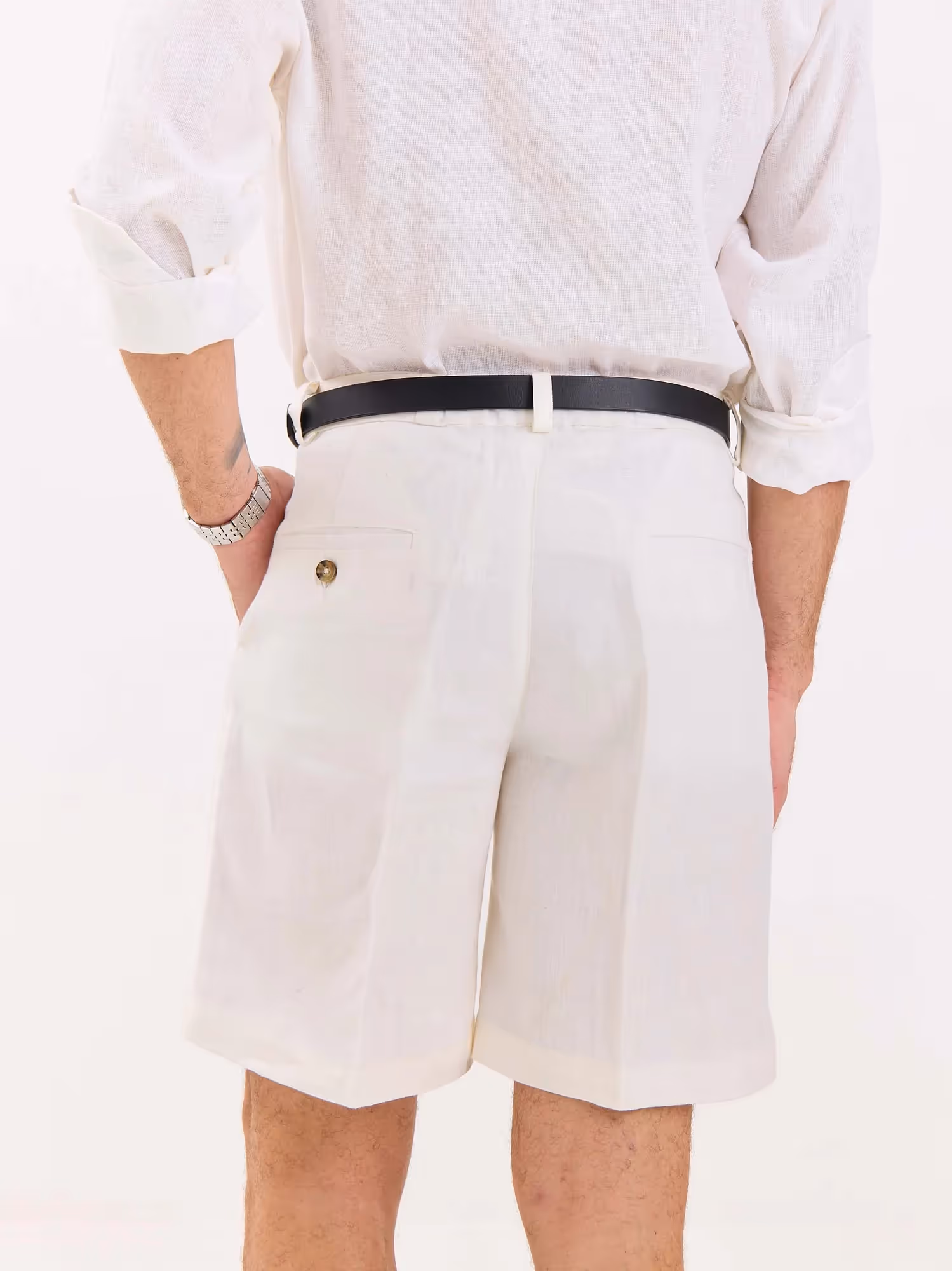 White Linen Trouser Shorts image 6