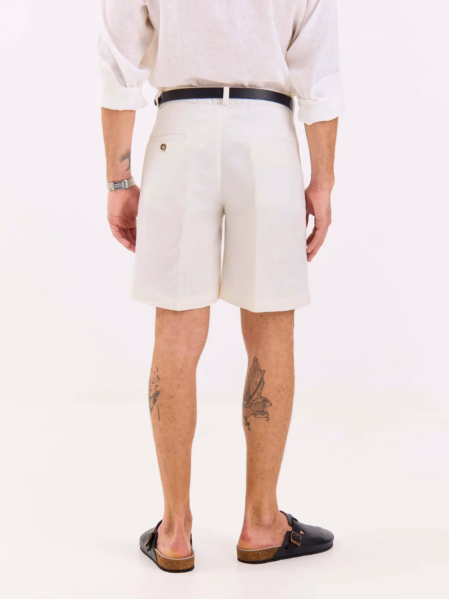White Linen Trouser Shorts image 7